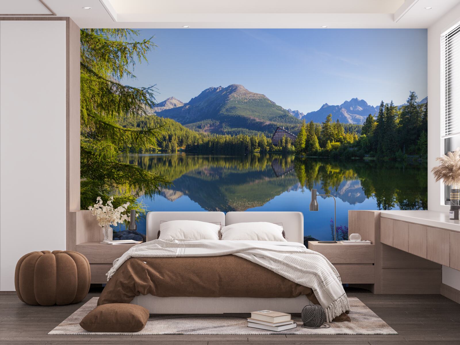 Фотошпалери сонячний день біля спокійної гірської річки