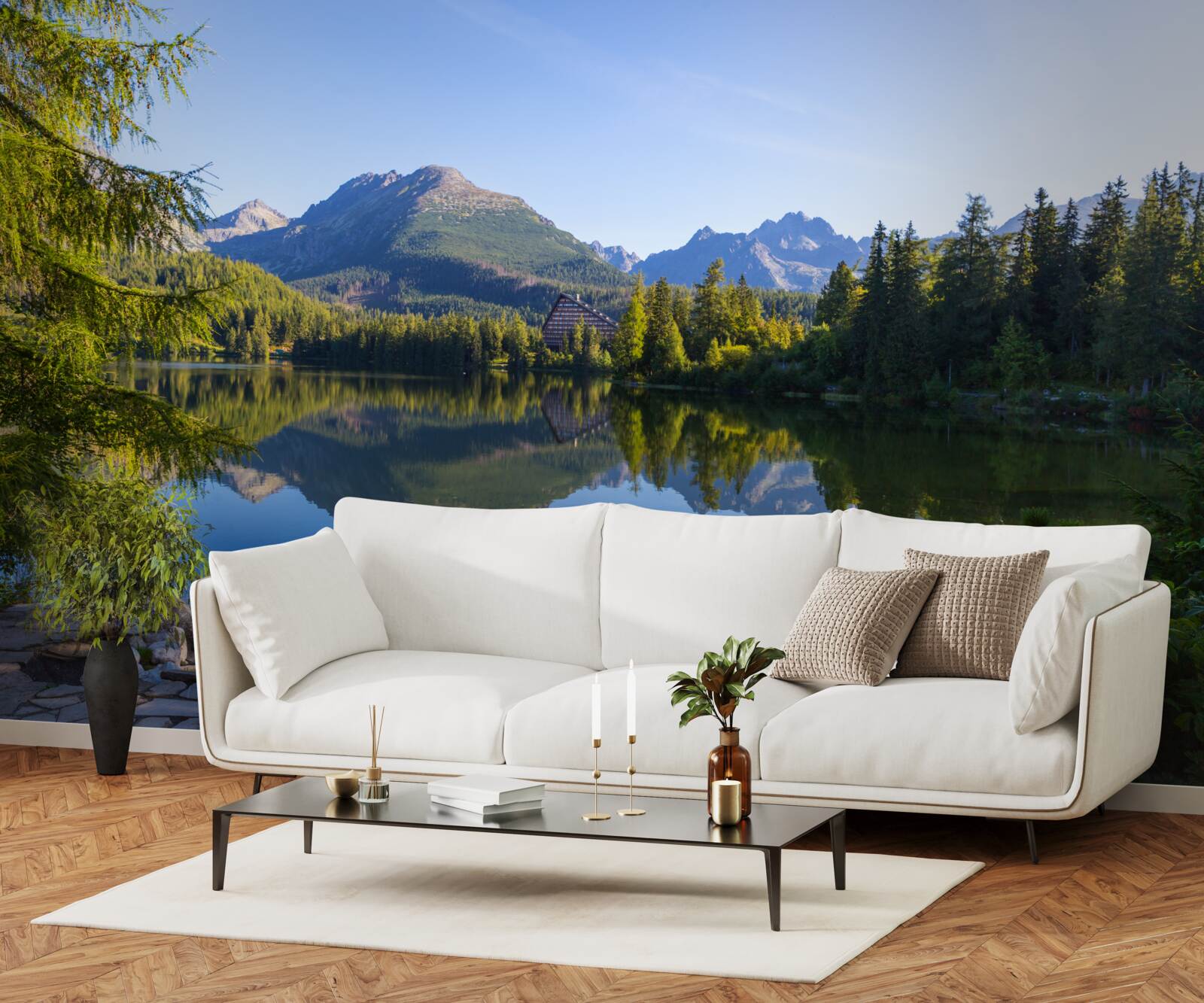 Фотошпалери сонячний день біля спокійної гірської річки