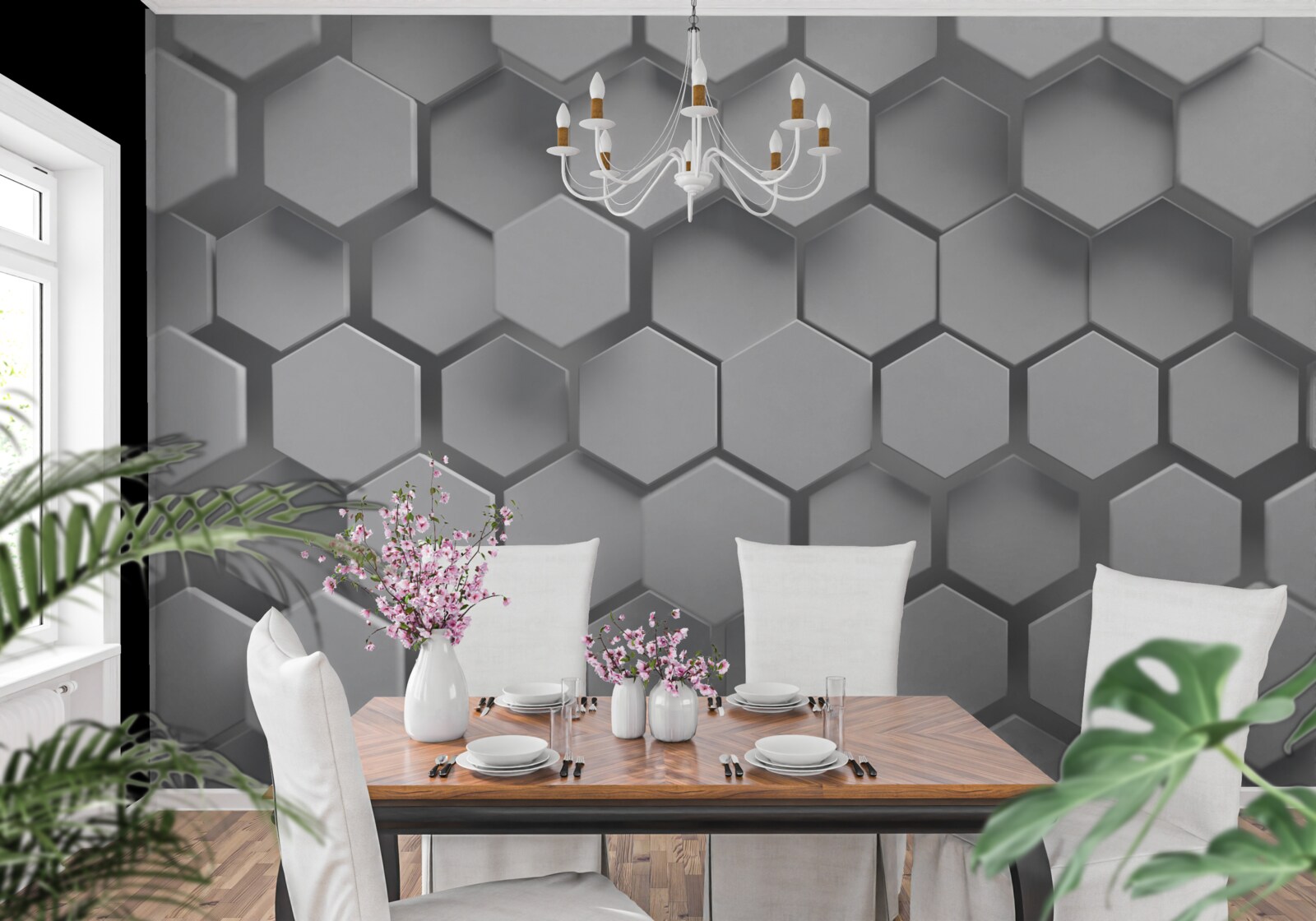 Фотошпалери сірі опуклі шестикутники