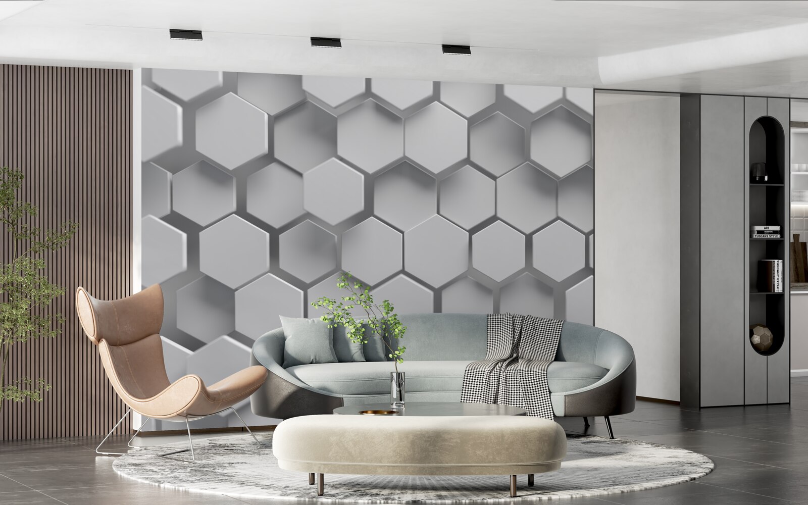 Фотошпалери сірі опуклі шестикутники