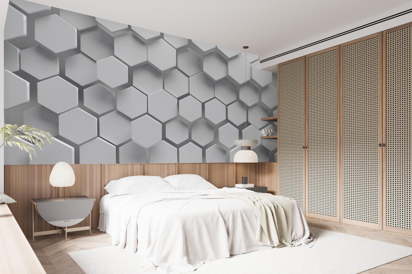 Фотошпалери сірі опуклі шестикутники