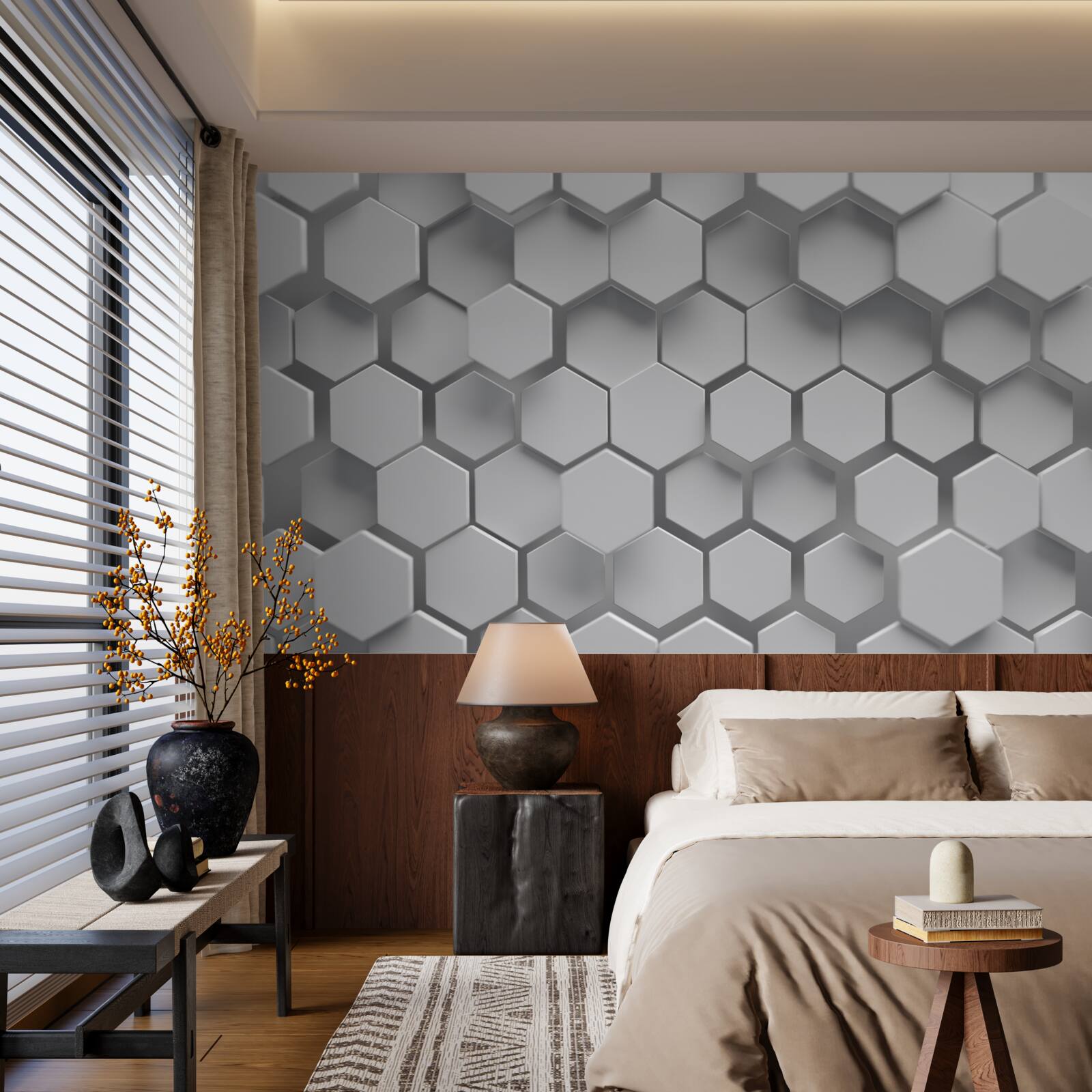 Фотошпалери сірі опуклі шестикутники