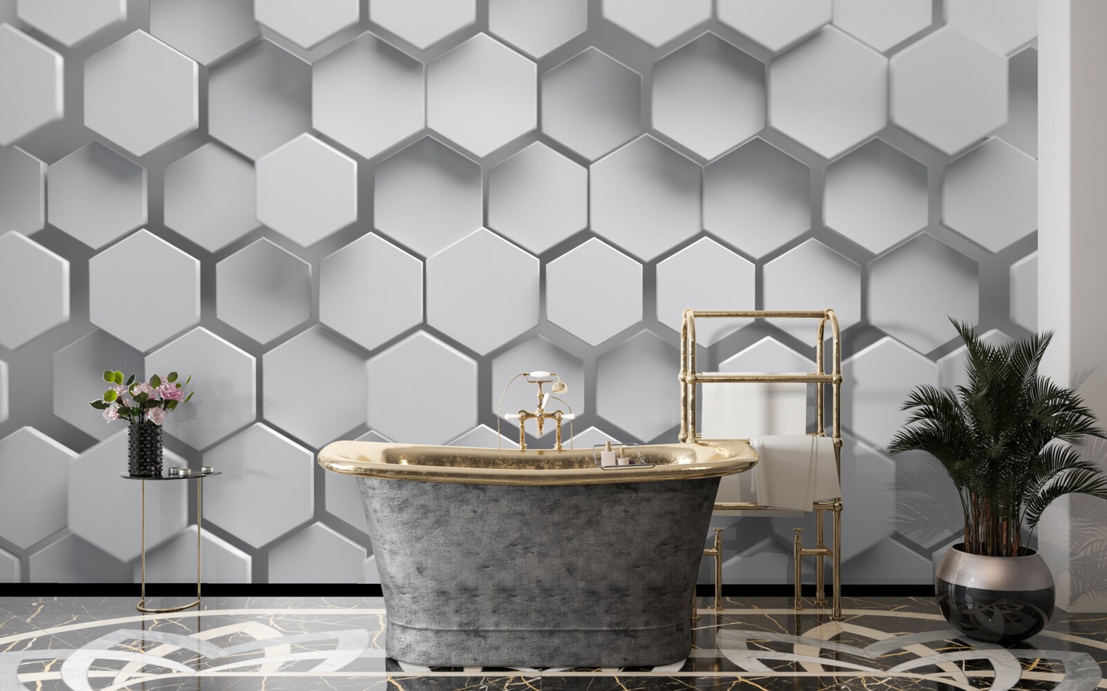 Фотошпалери сірі опуклі шестикутники