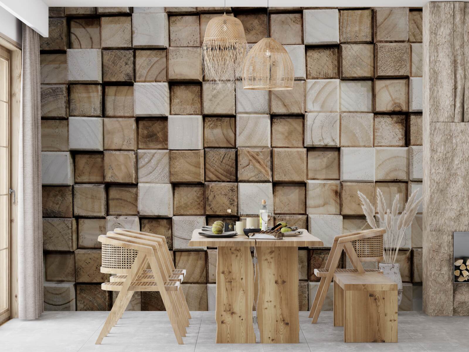 Фотошпалери об'ємні квадратні конструкції з білого дерева