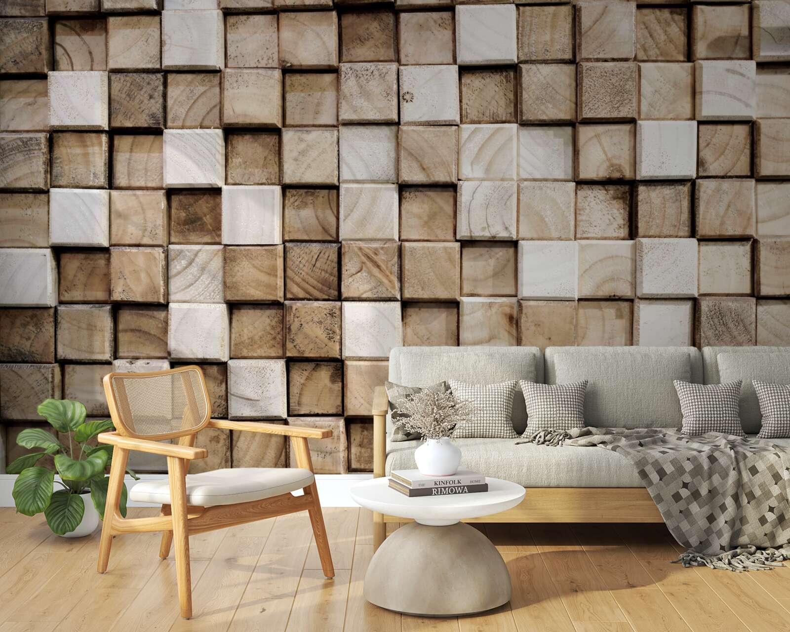 Фотошпалери об'ємні квадратні конструкції з білого дерева