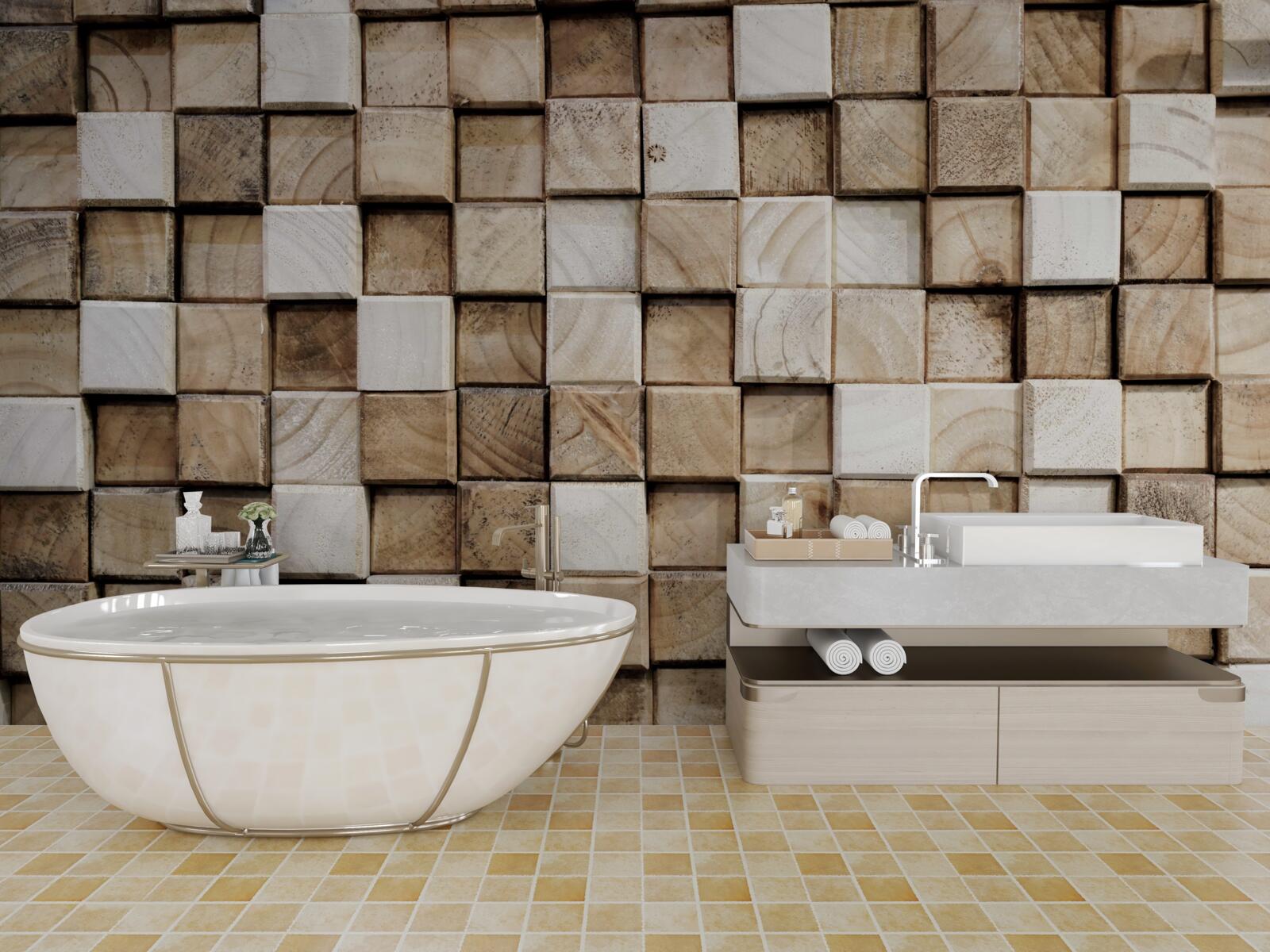 Фотошпалери об'ємні квадратні конструкції з білого дерева