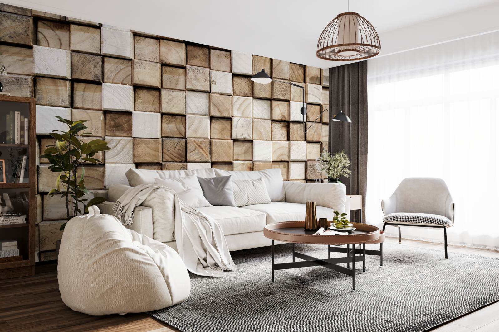 Фотошпалери об'ємні квадратні конструкції з білого дерева