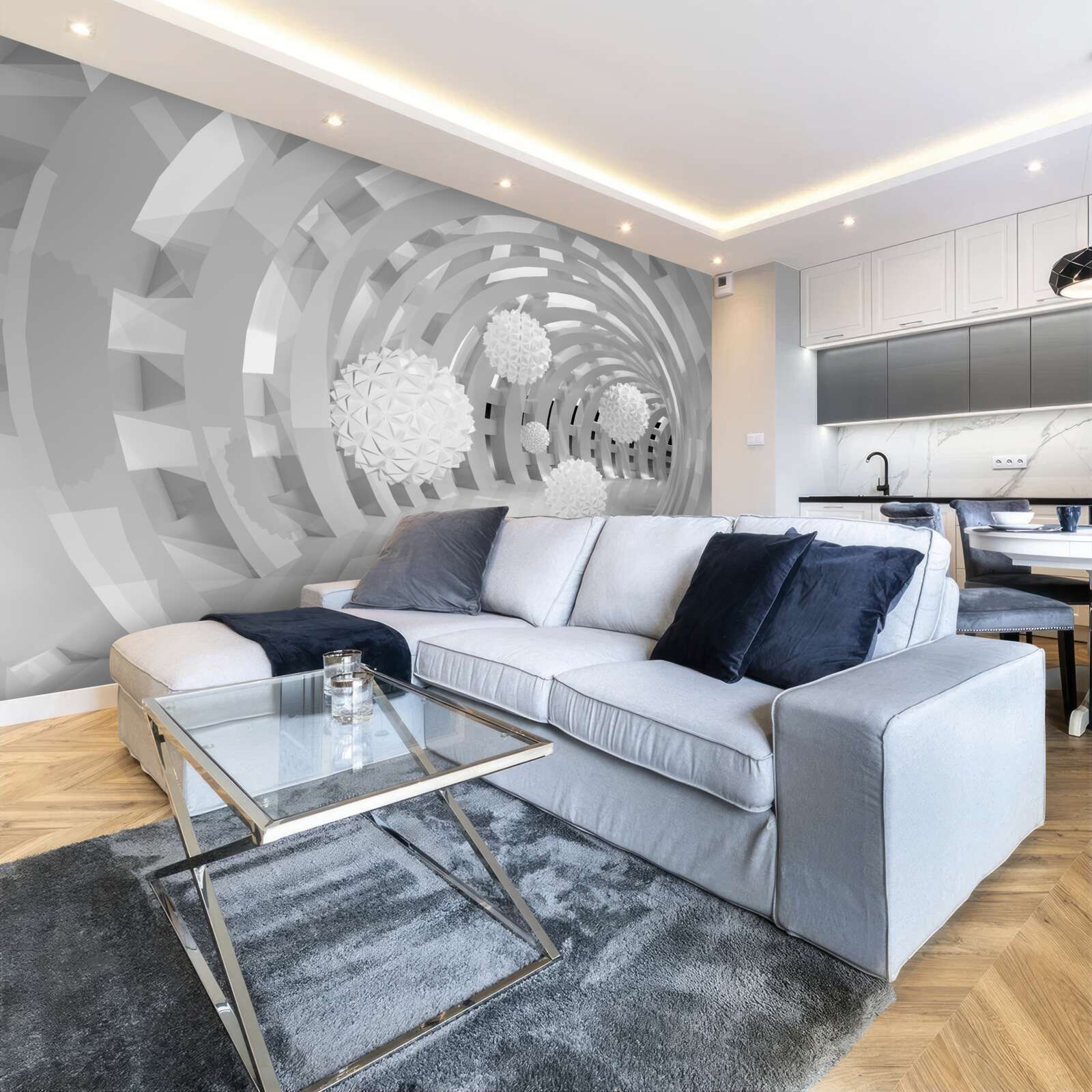 Фотошпалери круглі арки з білими кульками