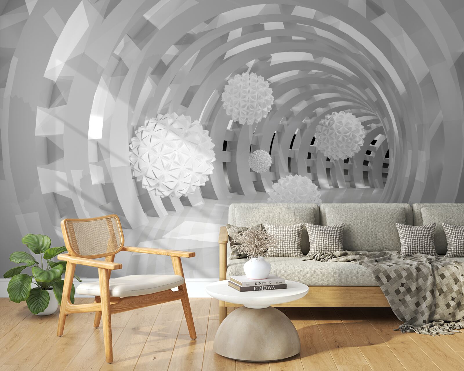 Фотошпалери круглі арки з білими кульками