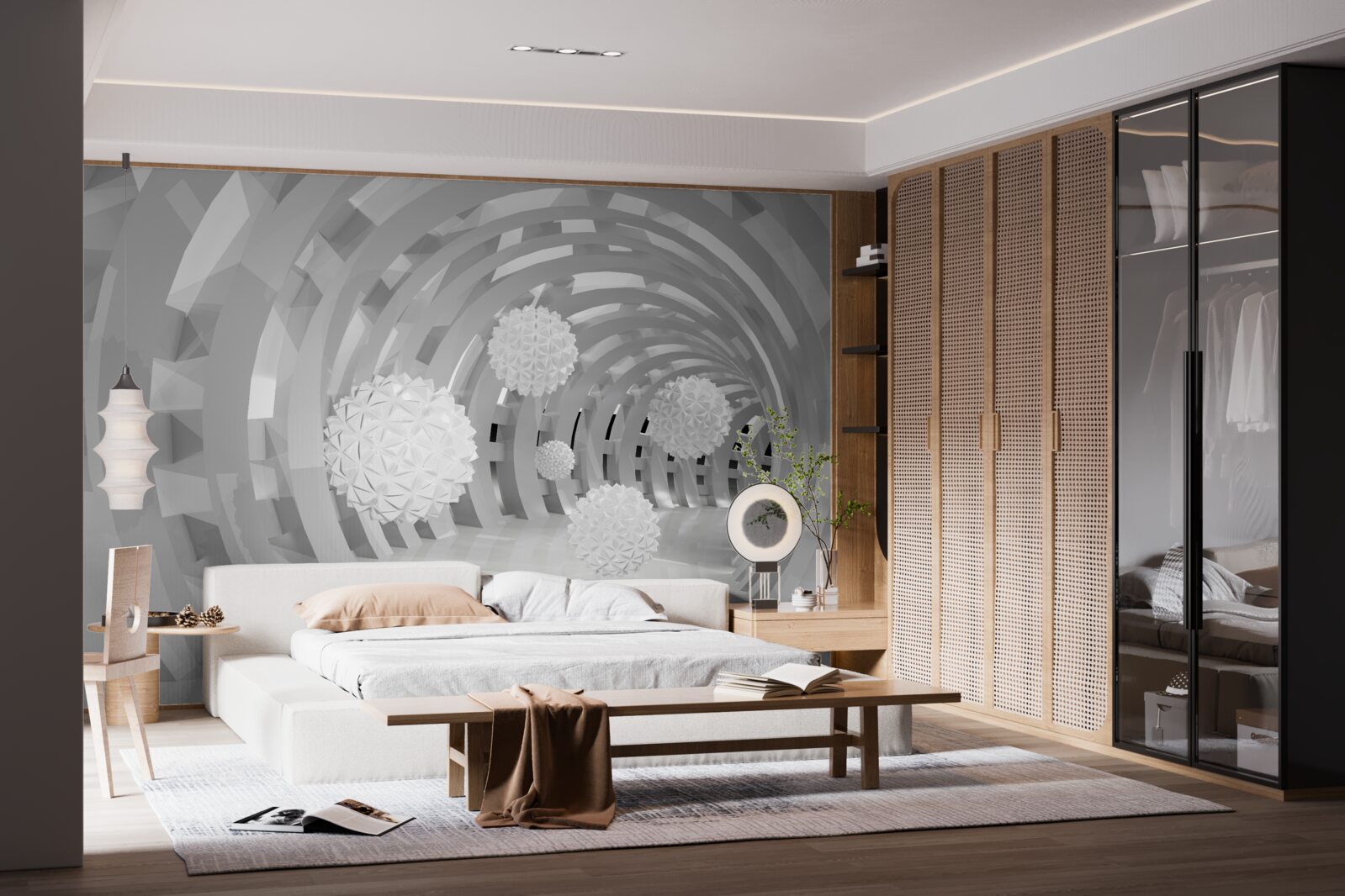 Фотошпалери круглі арки з білими кульками