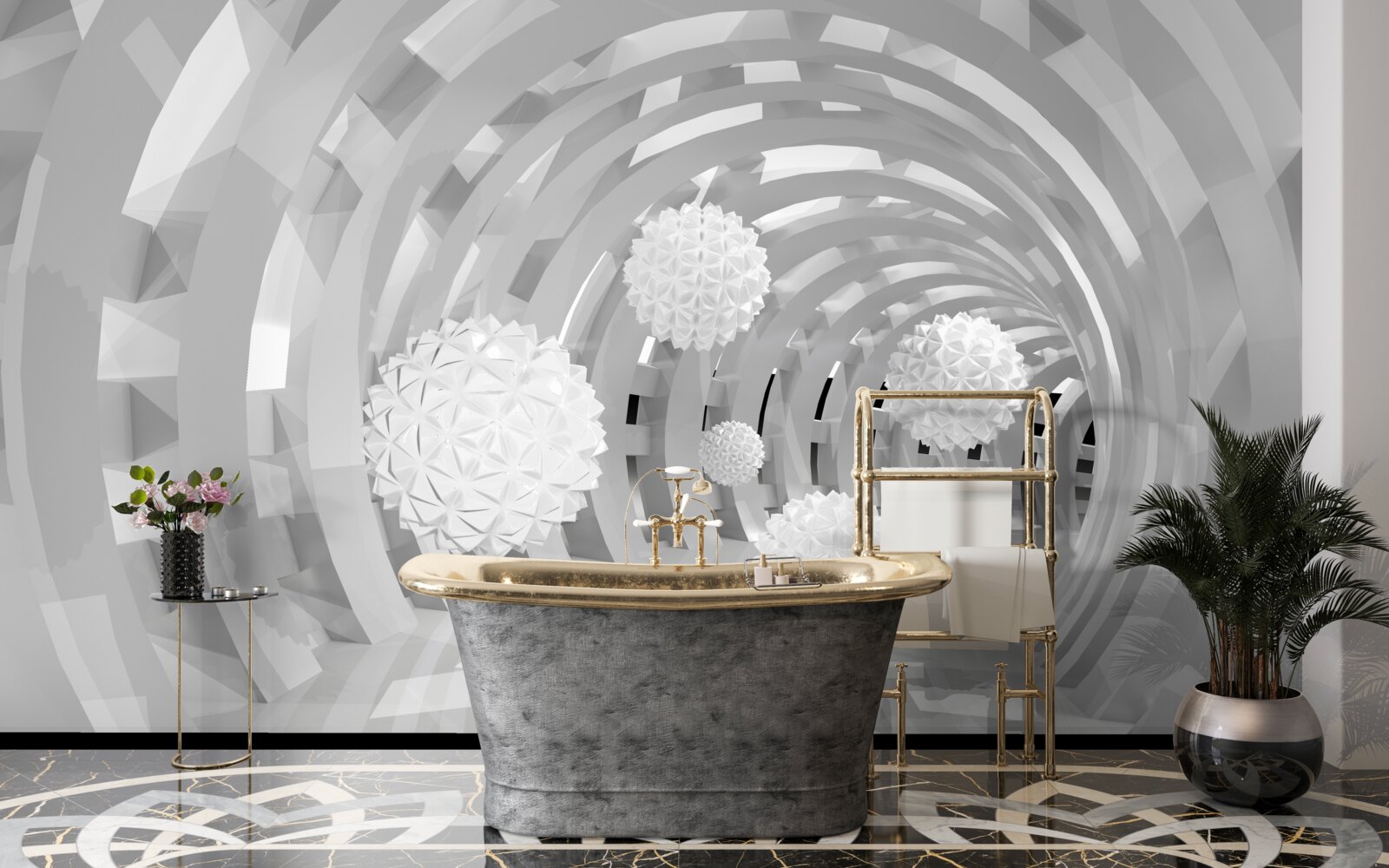 Фотошпалери круглі арки з білими кульками