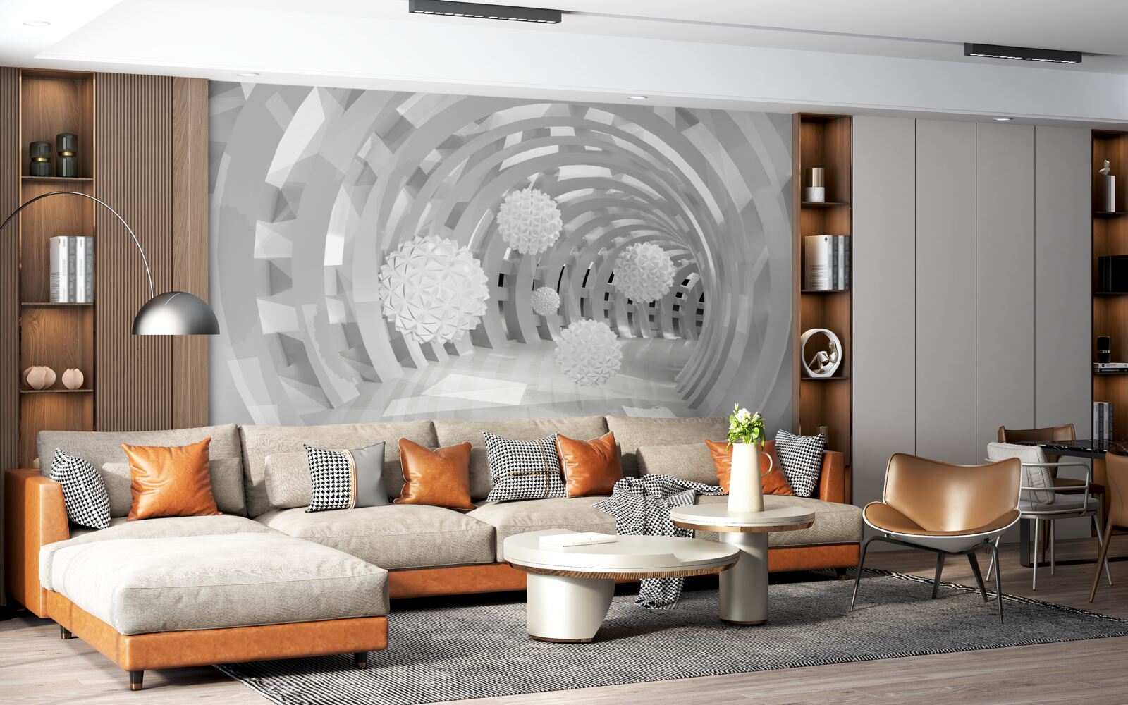 Фотошпалери круглі арки з білими кульками