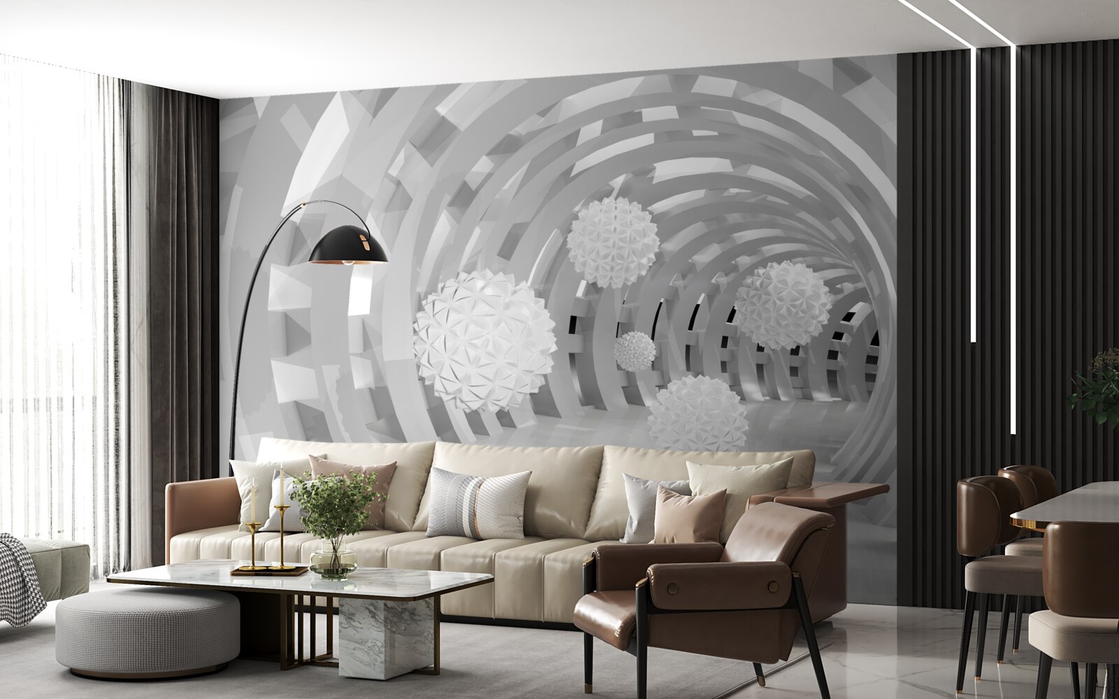 Фотошпалери круглі арки з білими кульками