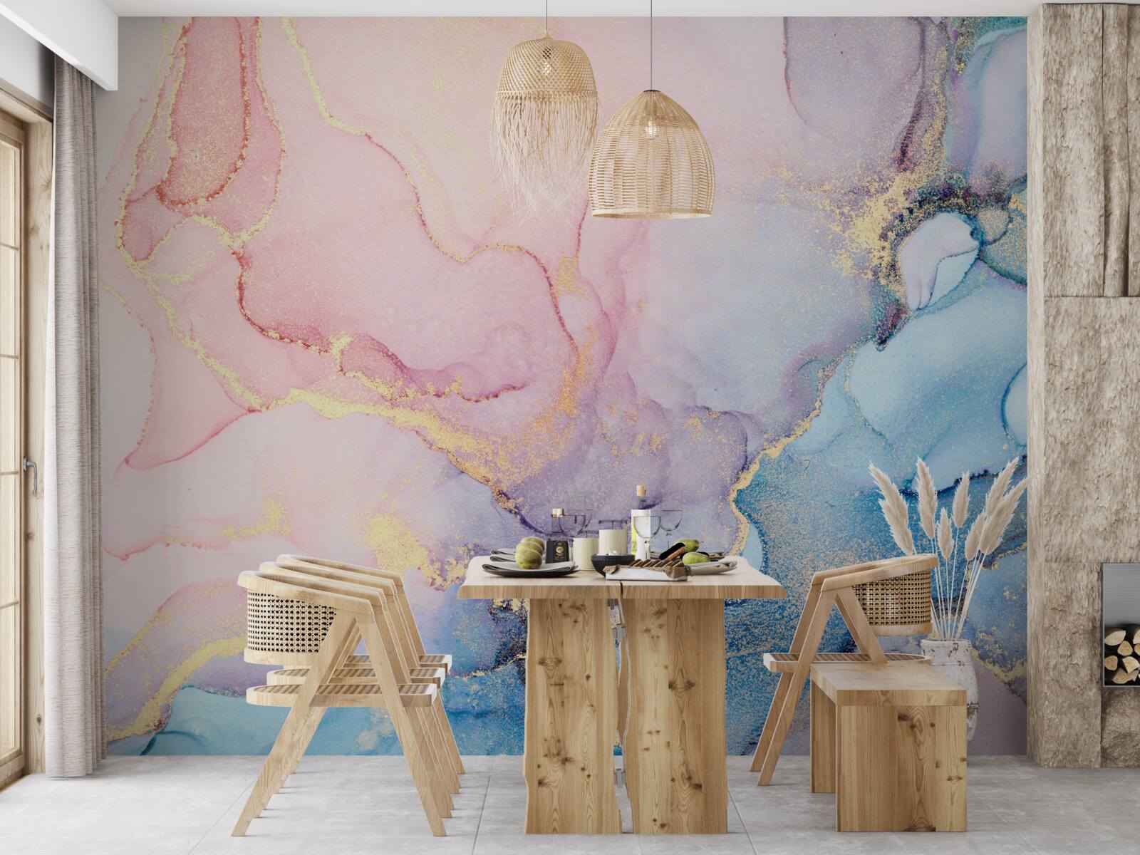 Фотошпалери над водою пливуть ніжно-рожеві хмаринки