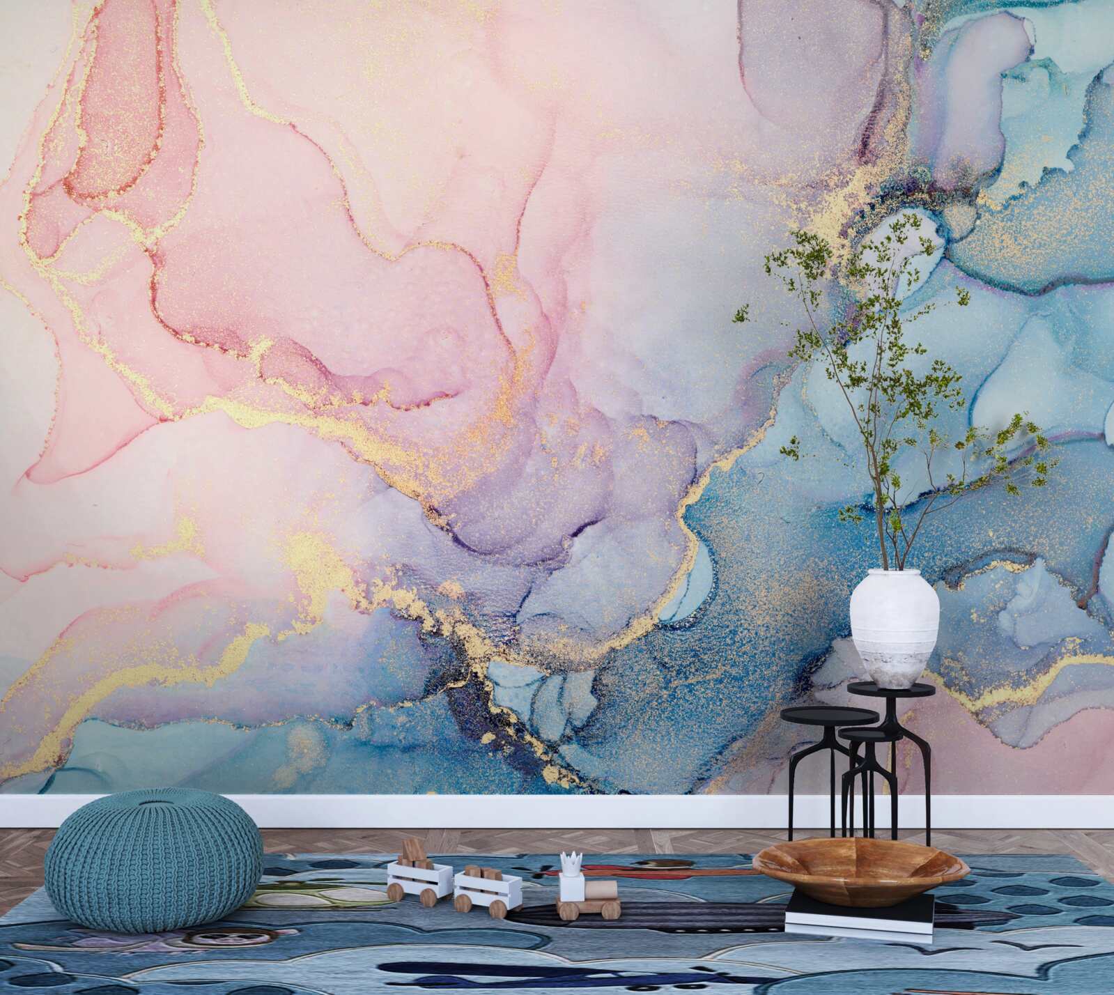 Фотошпалери над водою пливуть ніжно-рожеві хмаринки