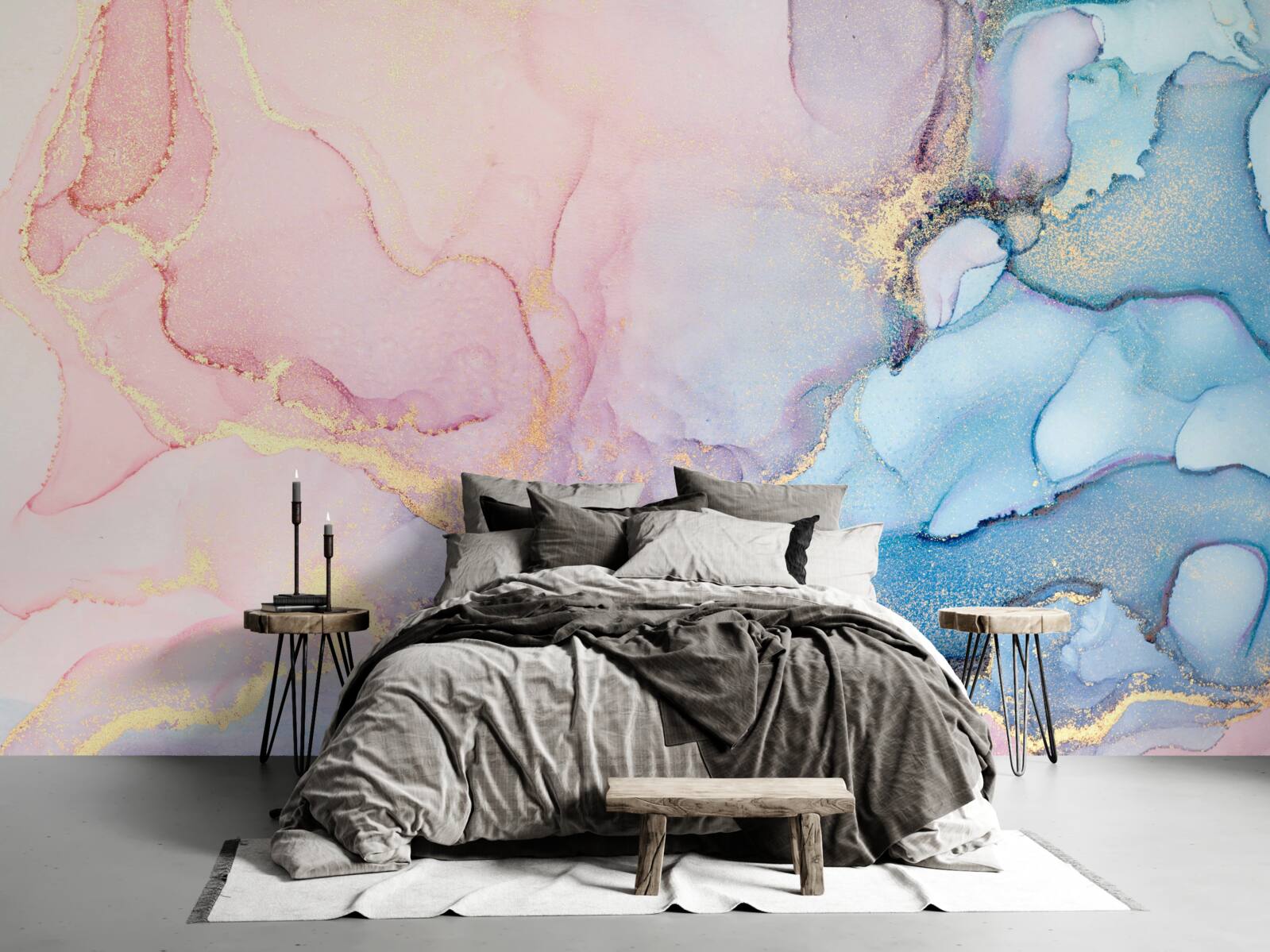 Фотошпалери над водою пливуть ніжно-рожеві хмаринки