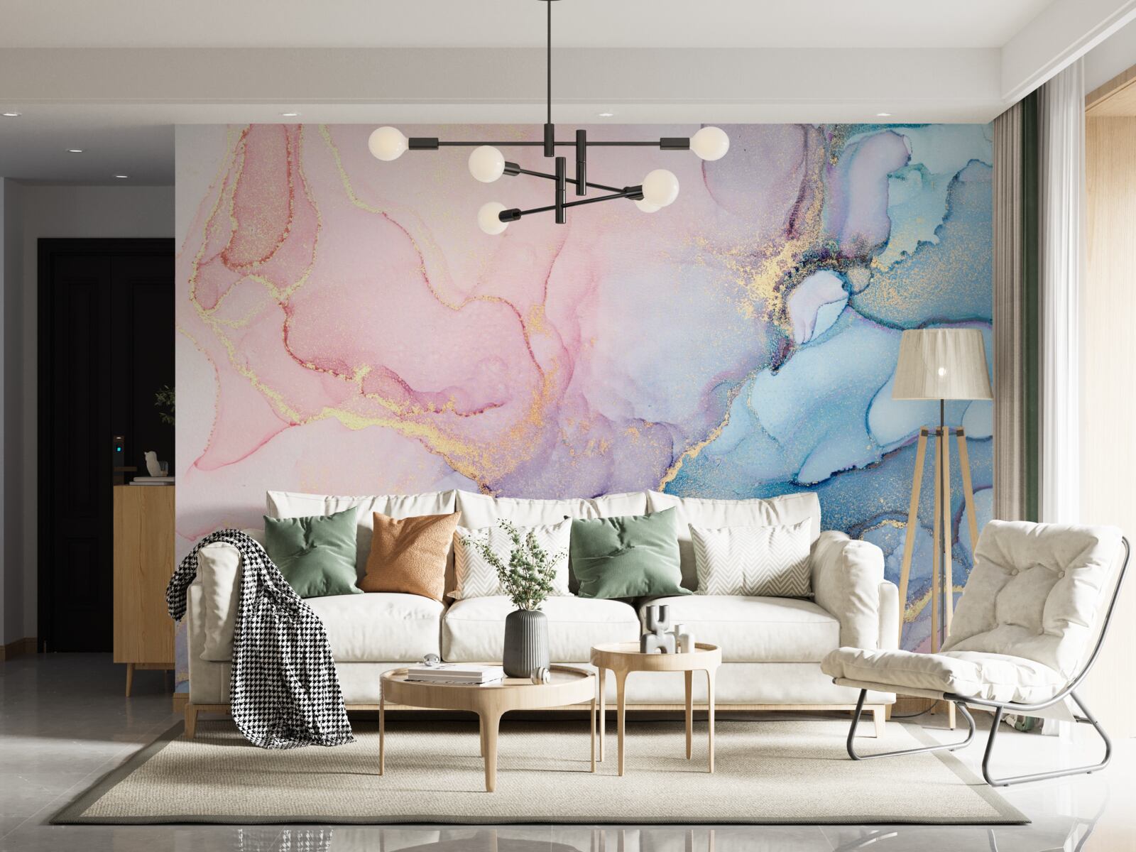 Фотошпалери над водою пливуть ніжно-рожеві хмаринки