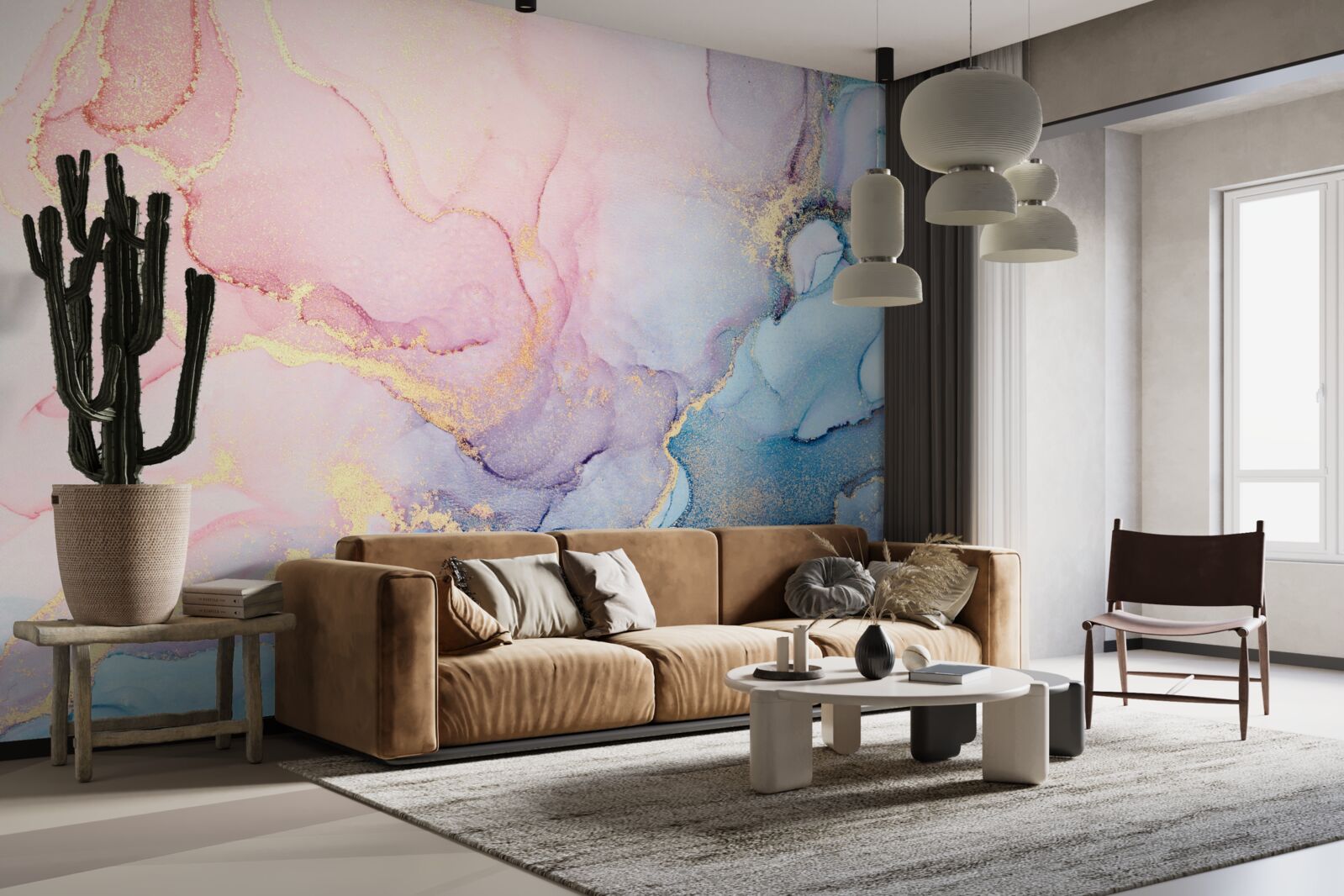 Фотошпалери над водою пливуть ніжно-рожеві хмаринки