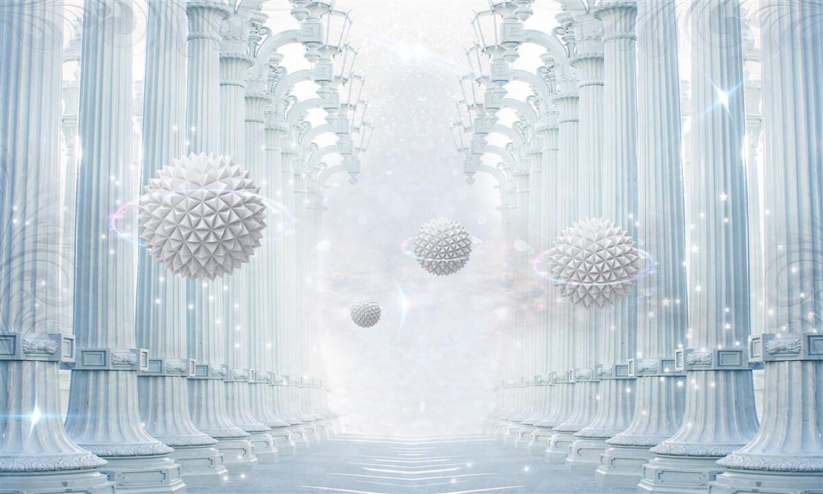 Фотошпалери нескінченна колонада та білі кулі