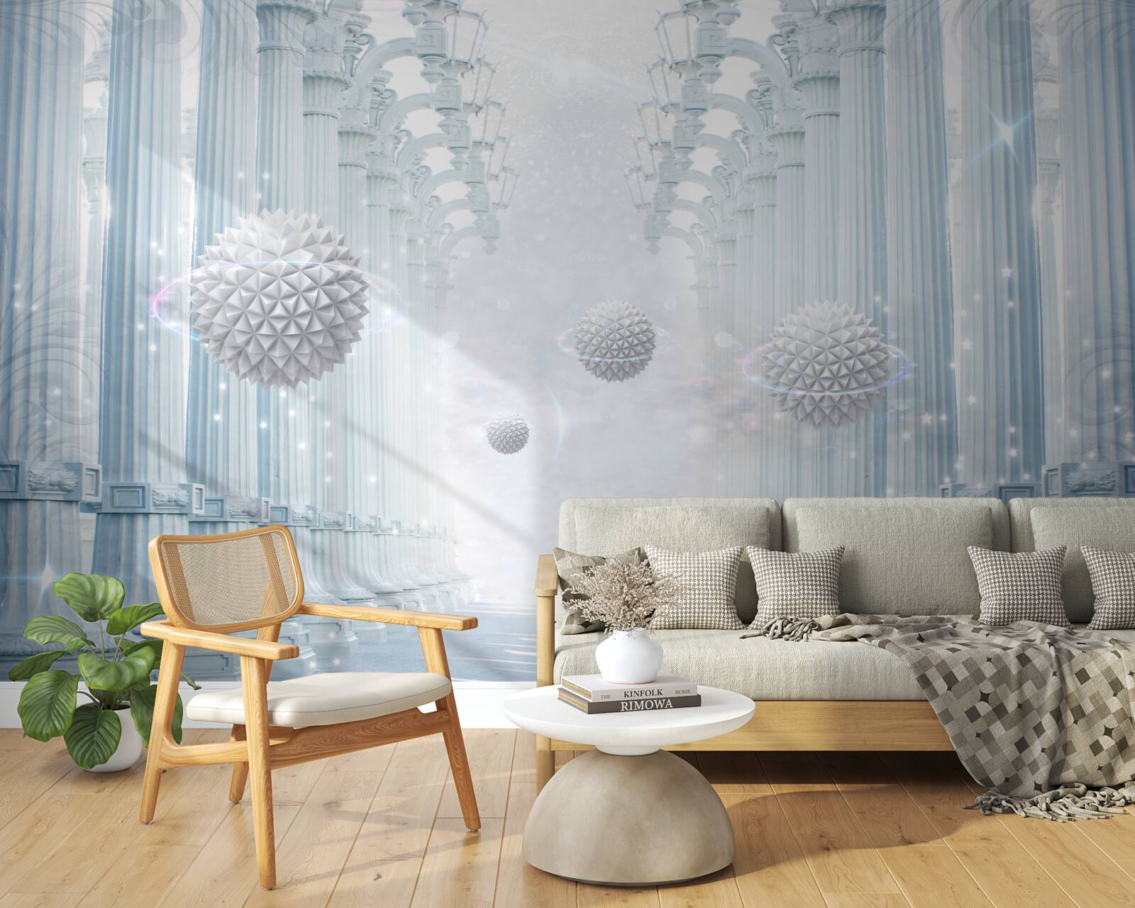 Фотошпалери нескінченна колонада та білі кулі