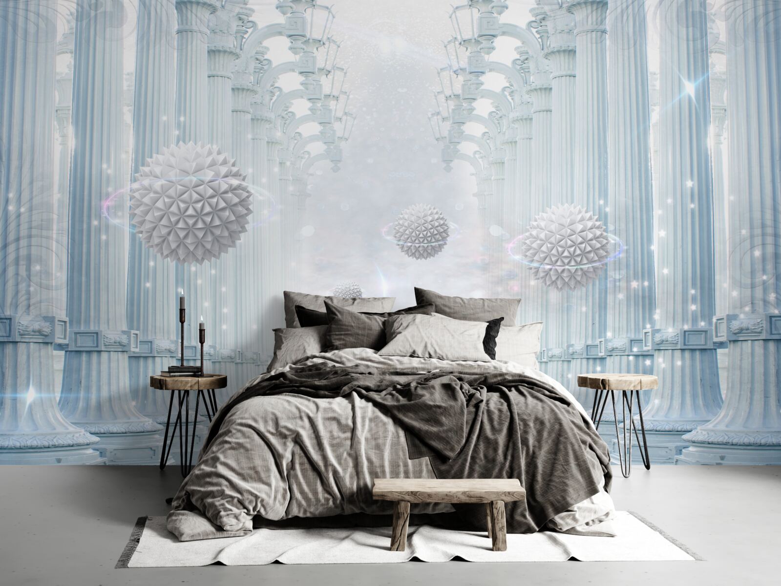 Фотошпалери нескінченна колонада та білі кулі