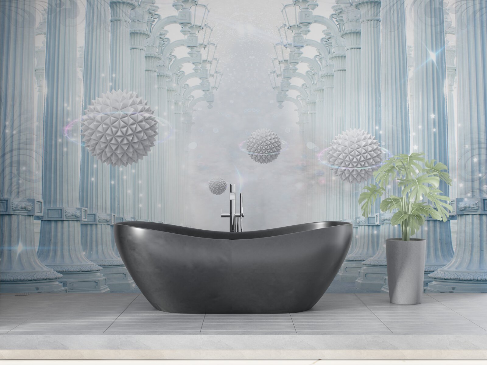 Фотошпалери нескінченна колонада та білі кулі