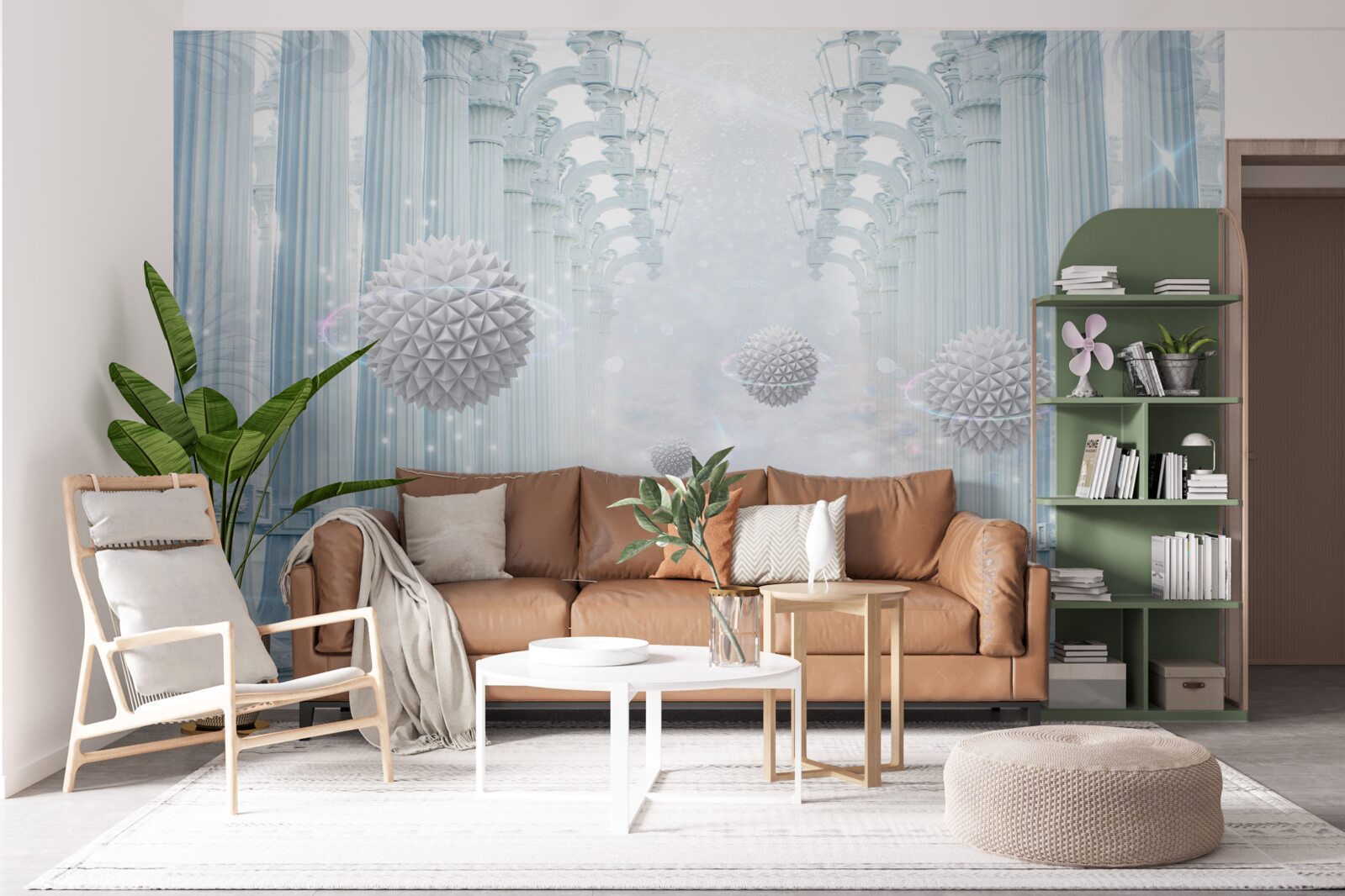 Фотошпалери нескінченна колонада та білі кулі