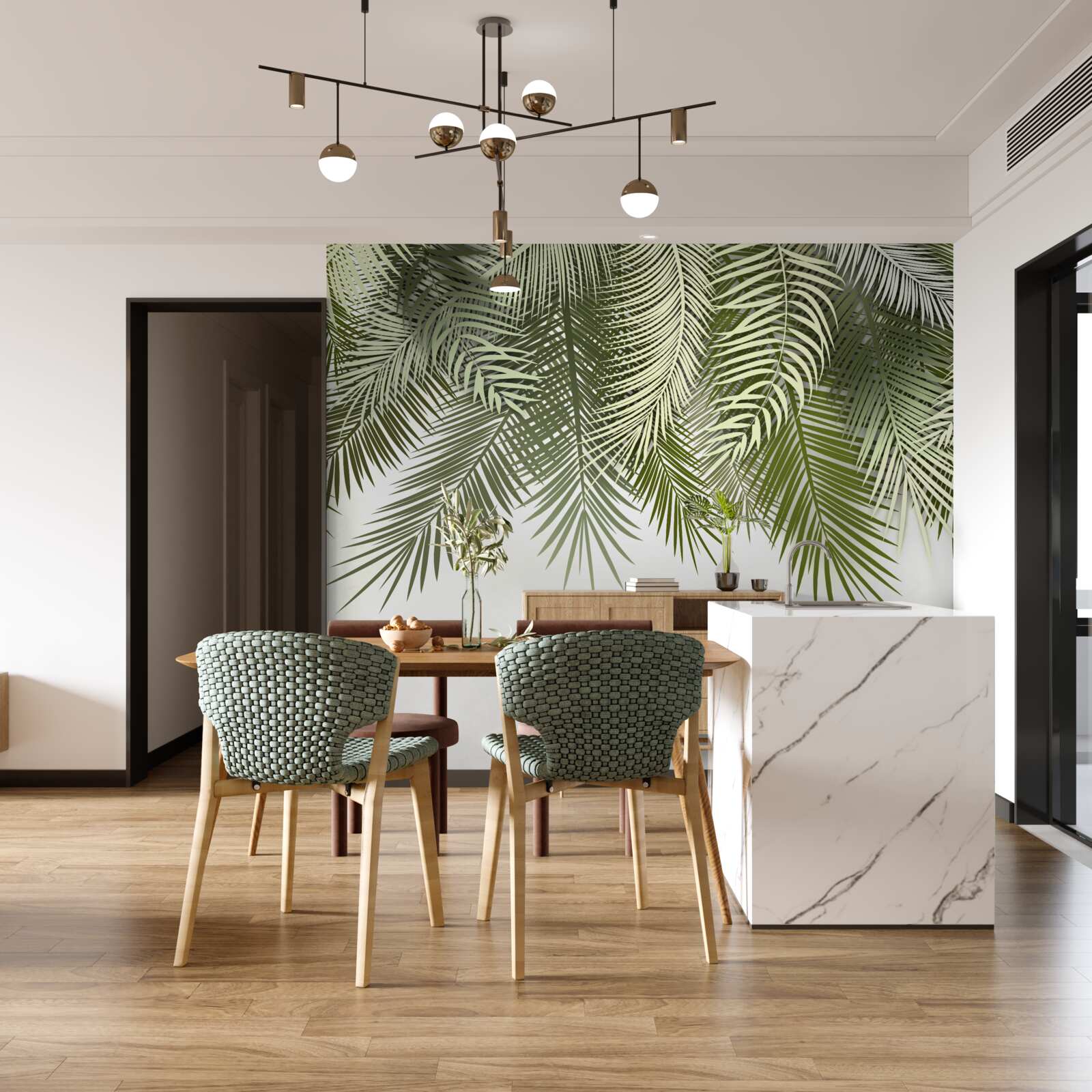 Фотошпалери папороть із зеленим відтінком, поникла