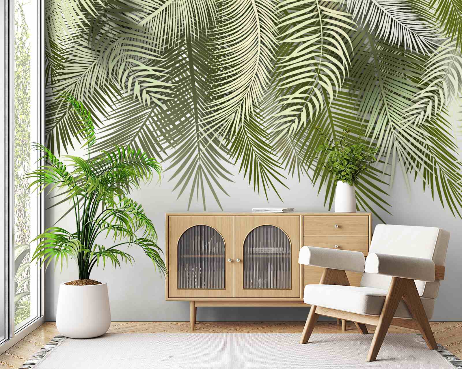 Фотошпалери папороть із зеленим відтінком, поникла