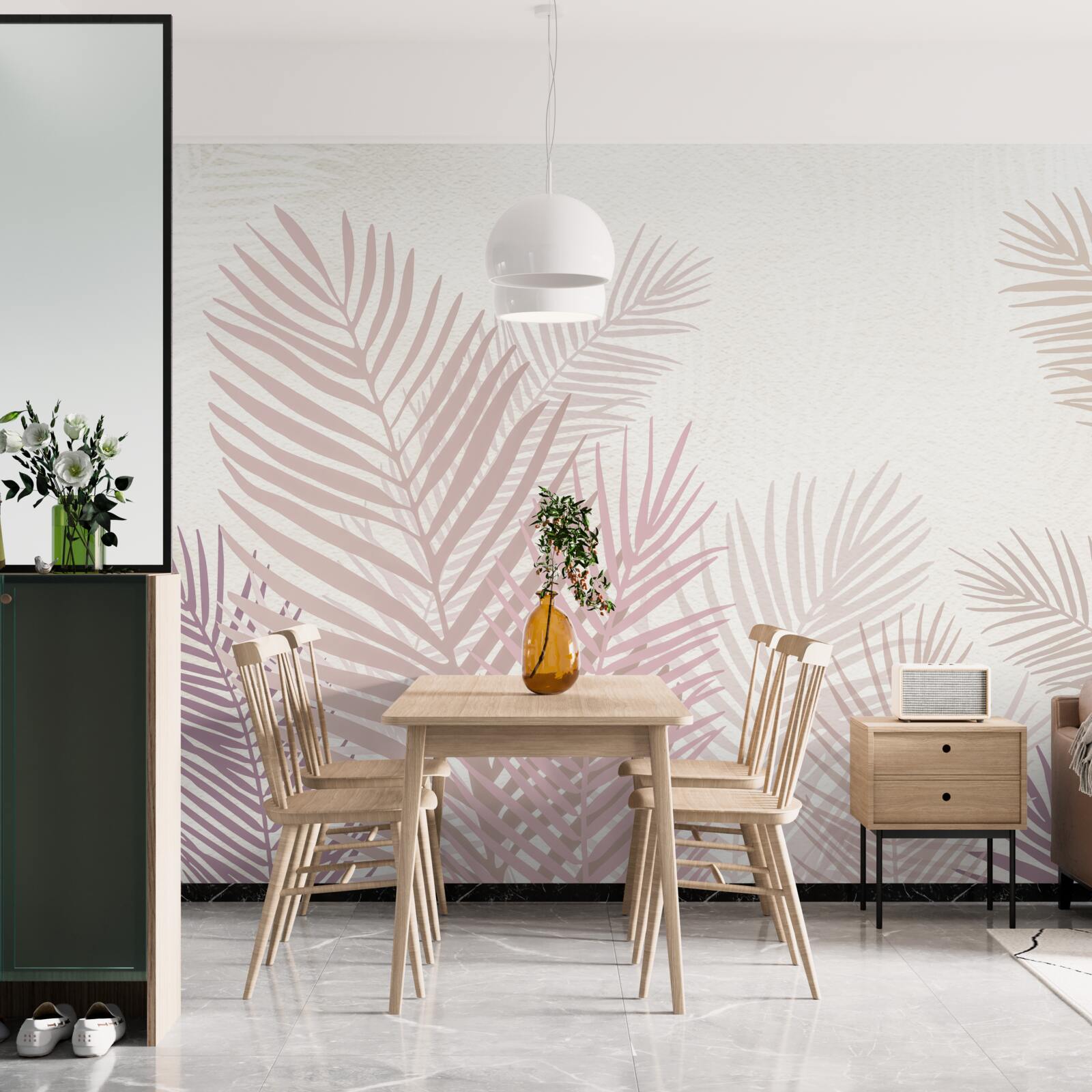 Фотошпалери сезон дощів і рожеве листя папороті