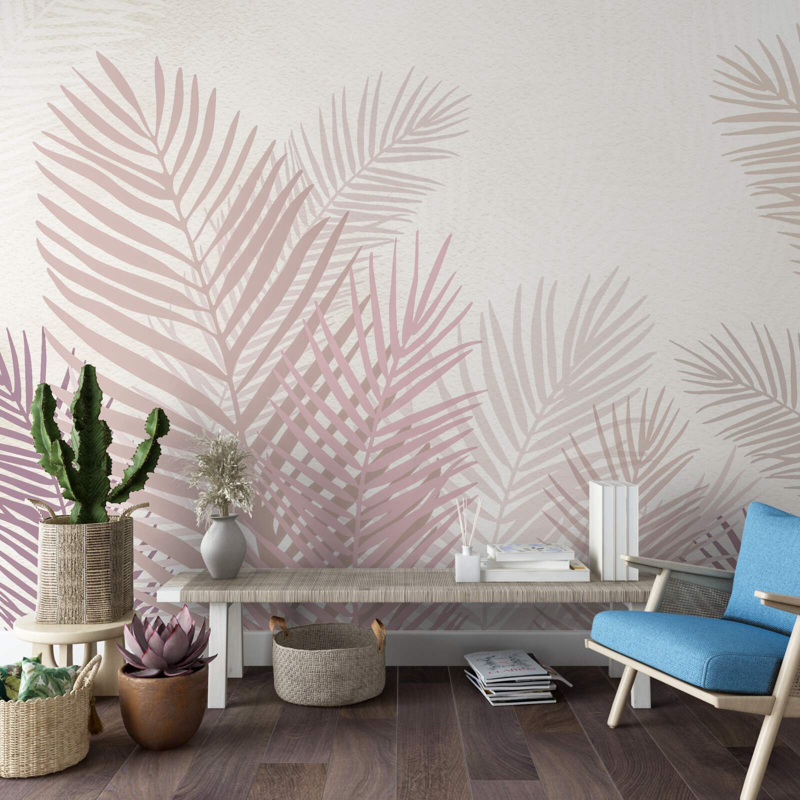 Фотошпалери сезон дощів і рожеве листя папороті