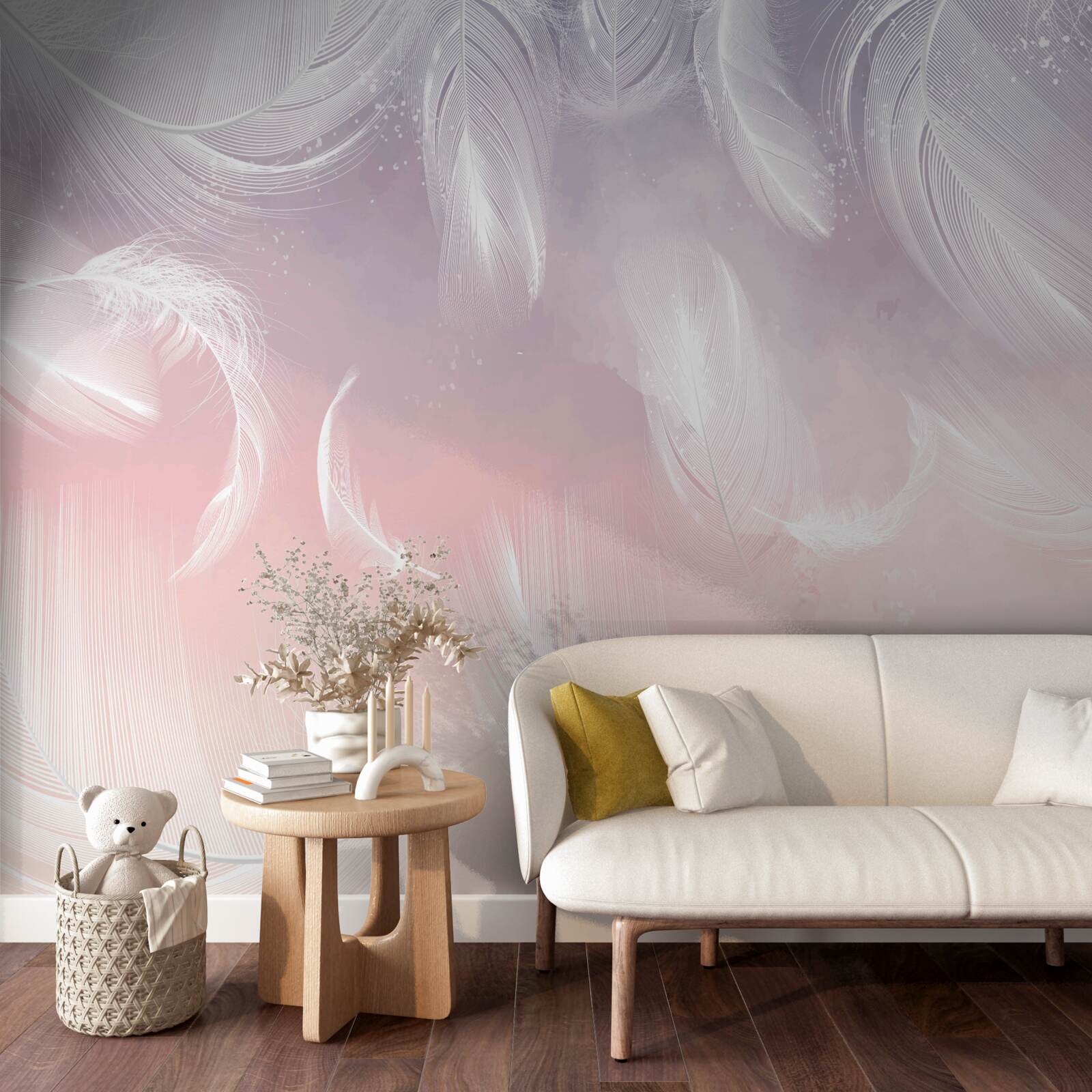 Фотошпалери біле пір'я, що пливе у вечірньому заході сонця