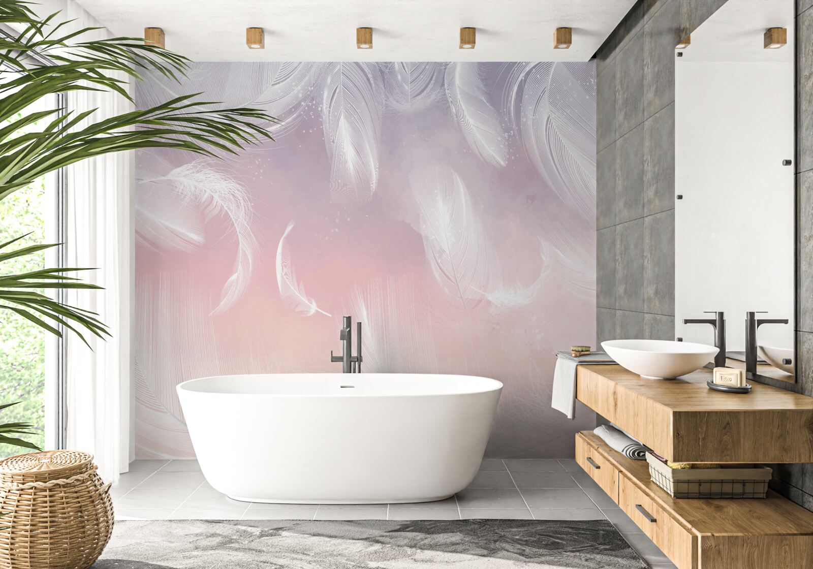 Фотошпалери біле пір'я, що пливе у вечірньому заході сонця