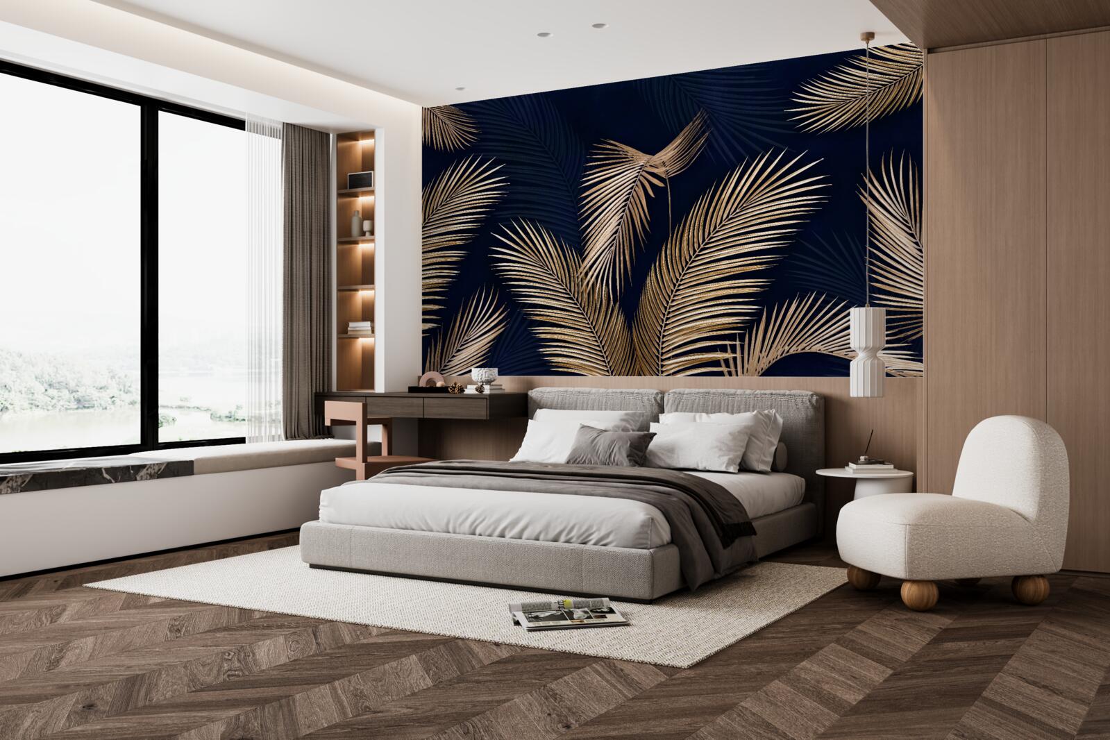 Фотошпалери темний фон, прикрашений золотим пір'ям