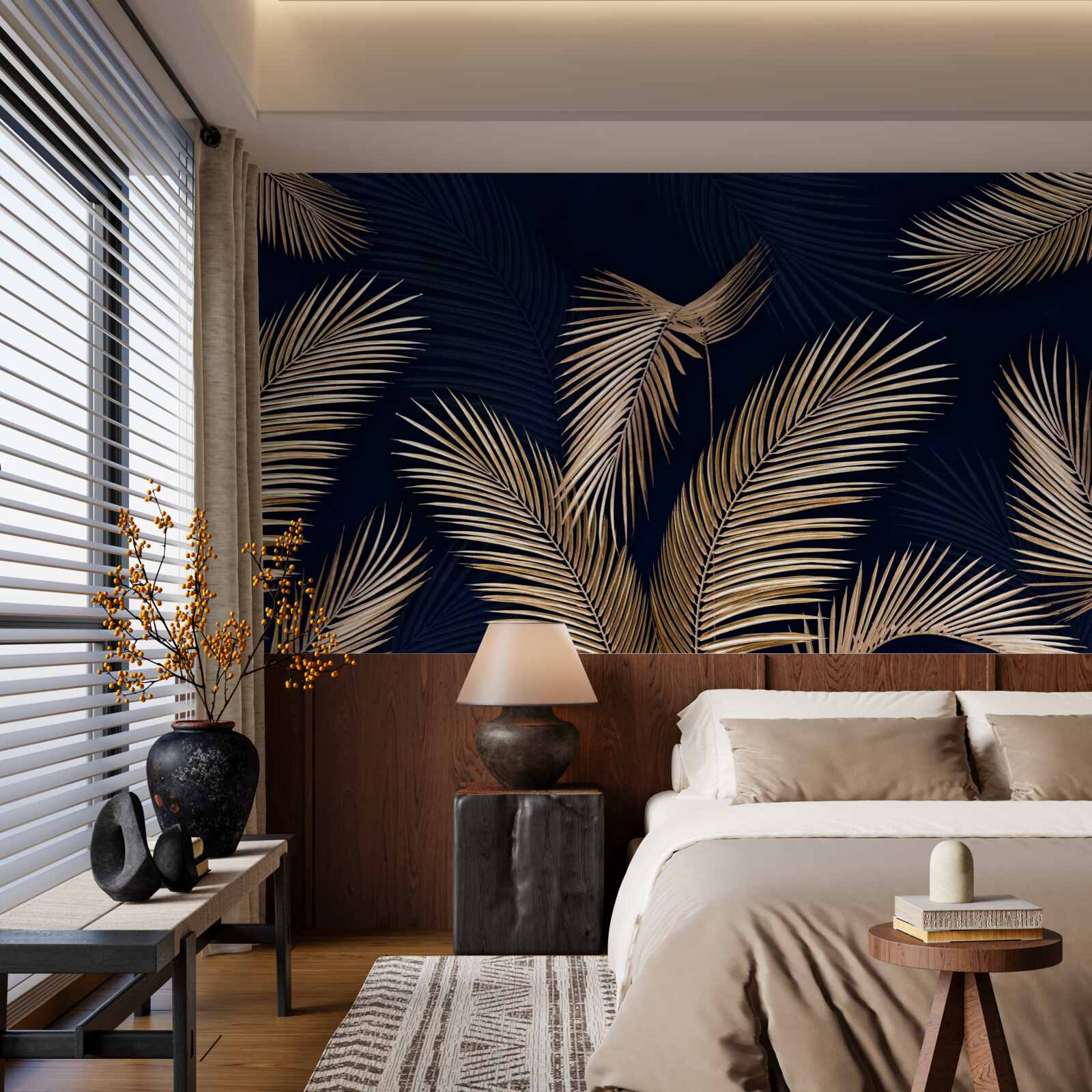 Фотошпалери темний фон, прикрашений золотим пір'ям