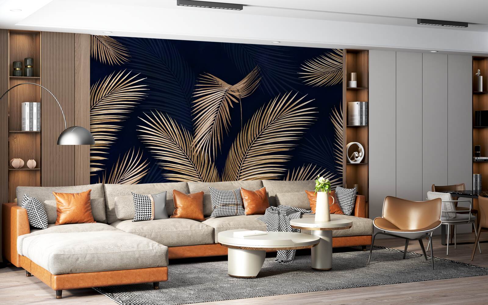 Фотошпалери темний фон, прикрашений золотим пір'ям