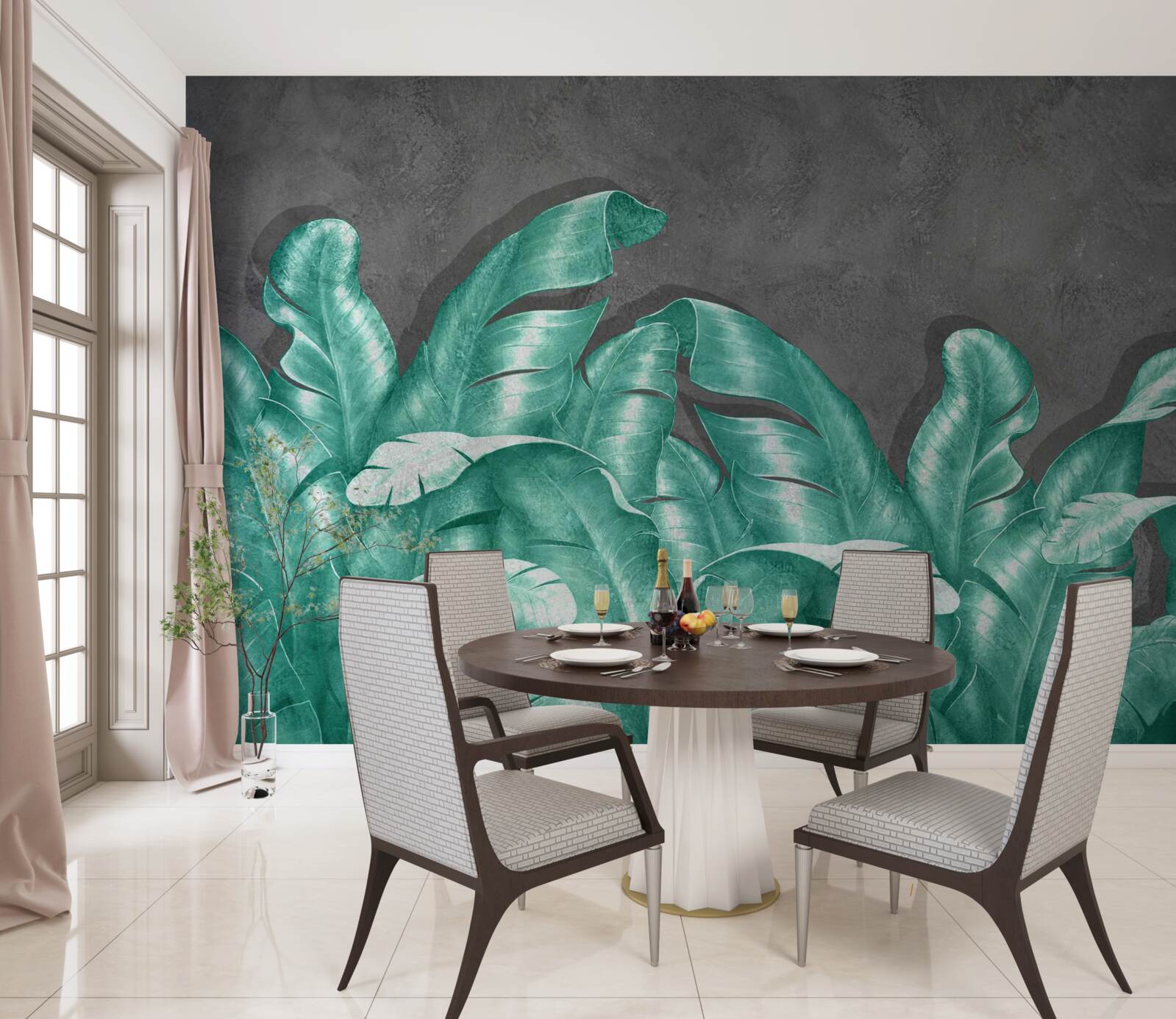 Фотошпалери велике листя папороті, пофарбоване в смарагдовий відтінок