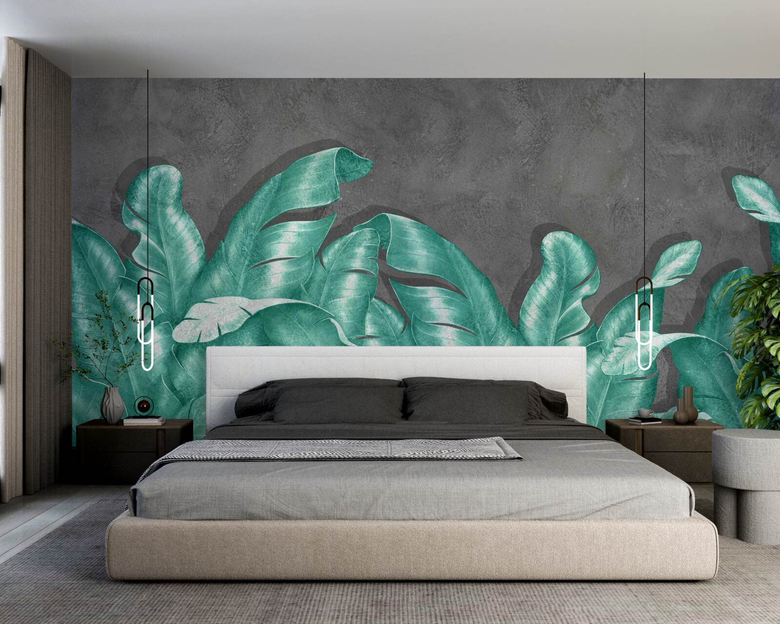 Фотошпалери велике листя папороті, пофарбоване в смарагдовий відтінок