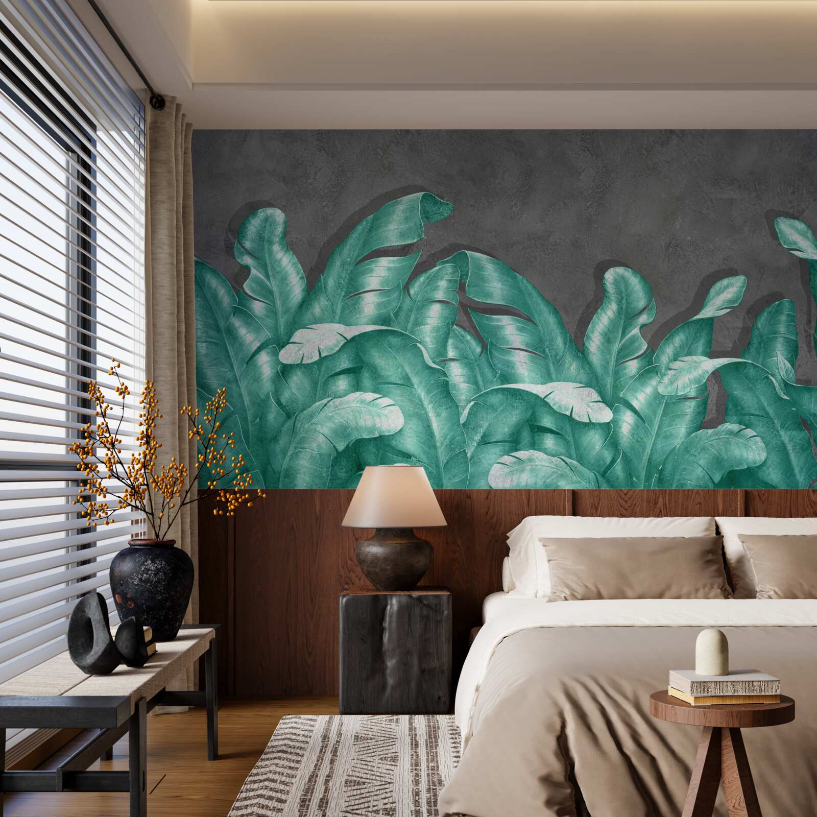 Фотошпалери велике листя папороті, пофарбоване в смарагдовий відтінок