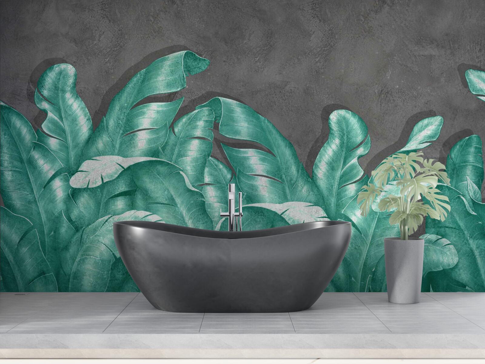Фотошпалери велике листя папороті, пофарбоване в смарагдовий відтінок