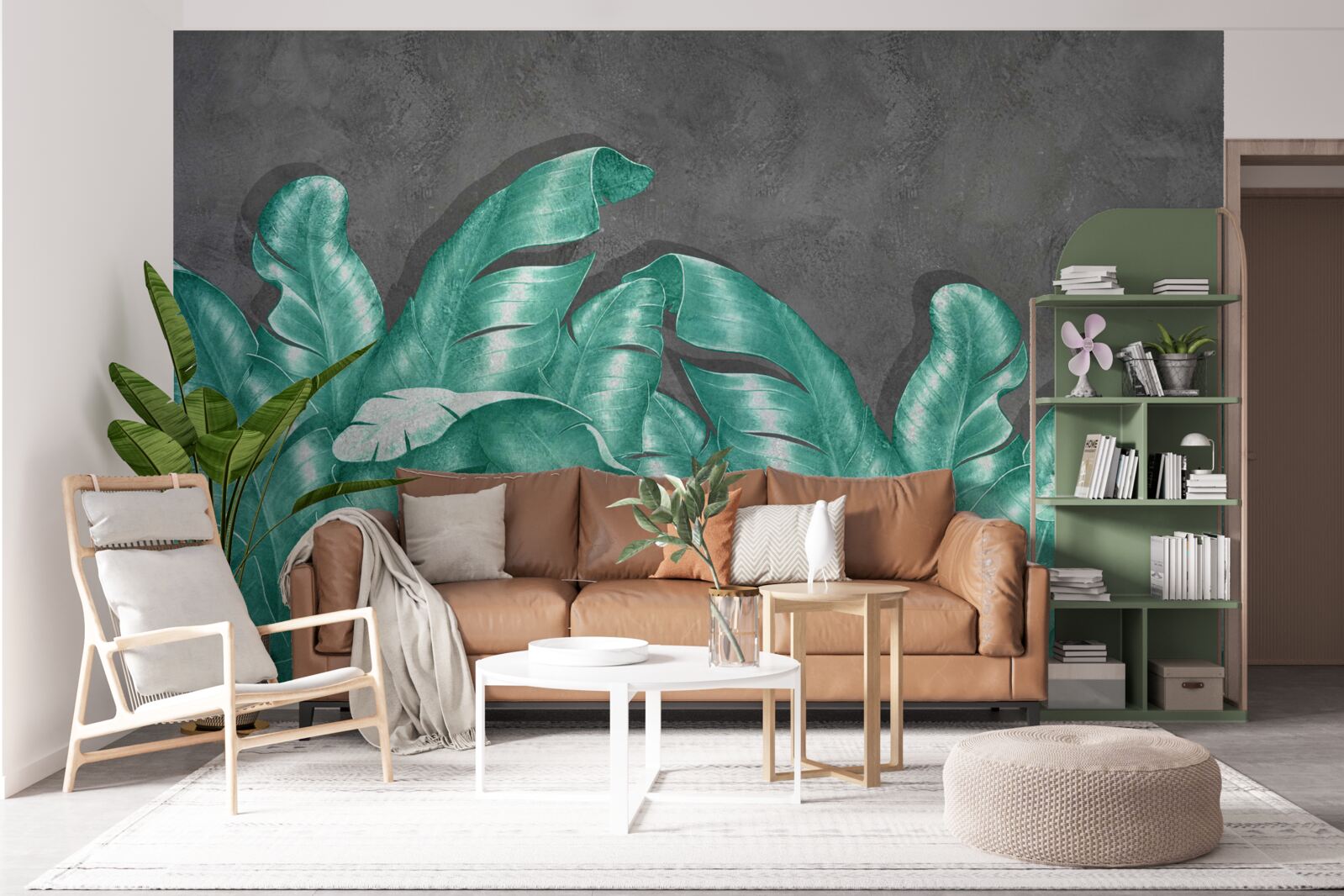 Фотошпалери велике листя папороті, пофарбоване в смарагдовий відтінок