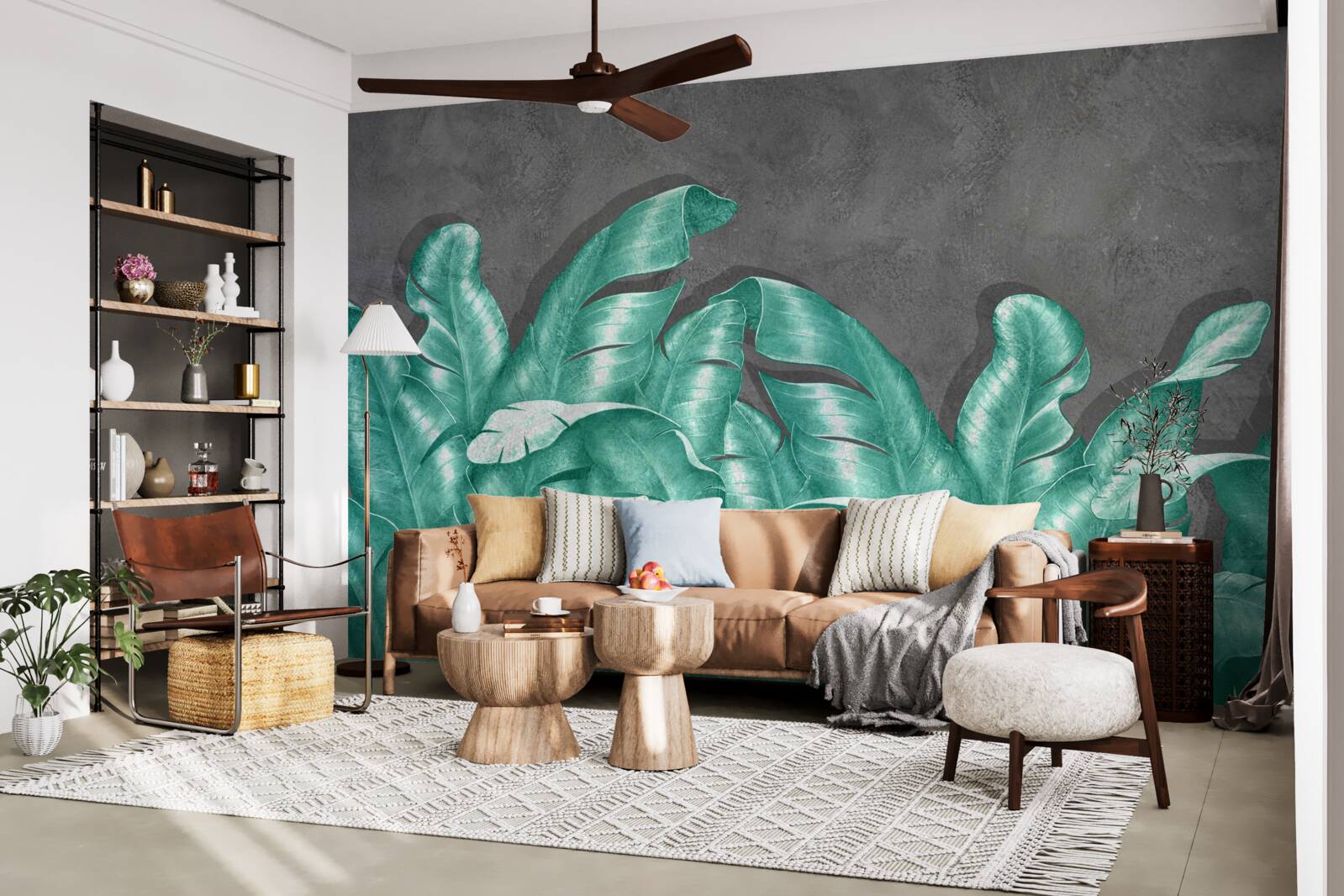 Фотошпалери велике листя папороті, пофарбоване в смарагдовий відтінок