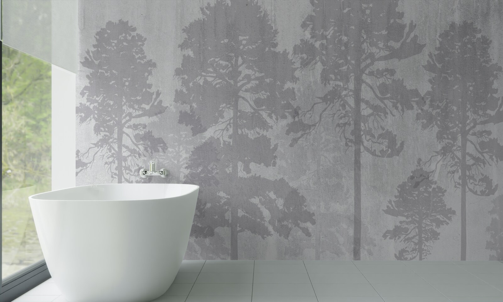 Фотошпалери Туманні контури лісових дерев на узліссі виглядають стрункими