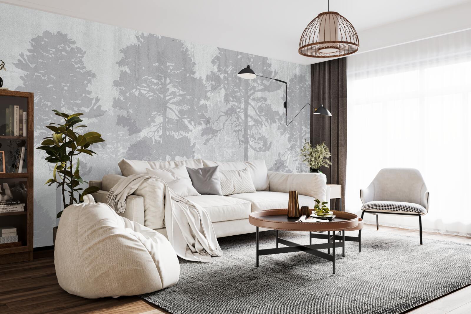 Фотошпалери Туманні контури лісових дерев на узліссі виглядають стрункими