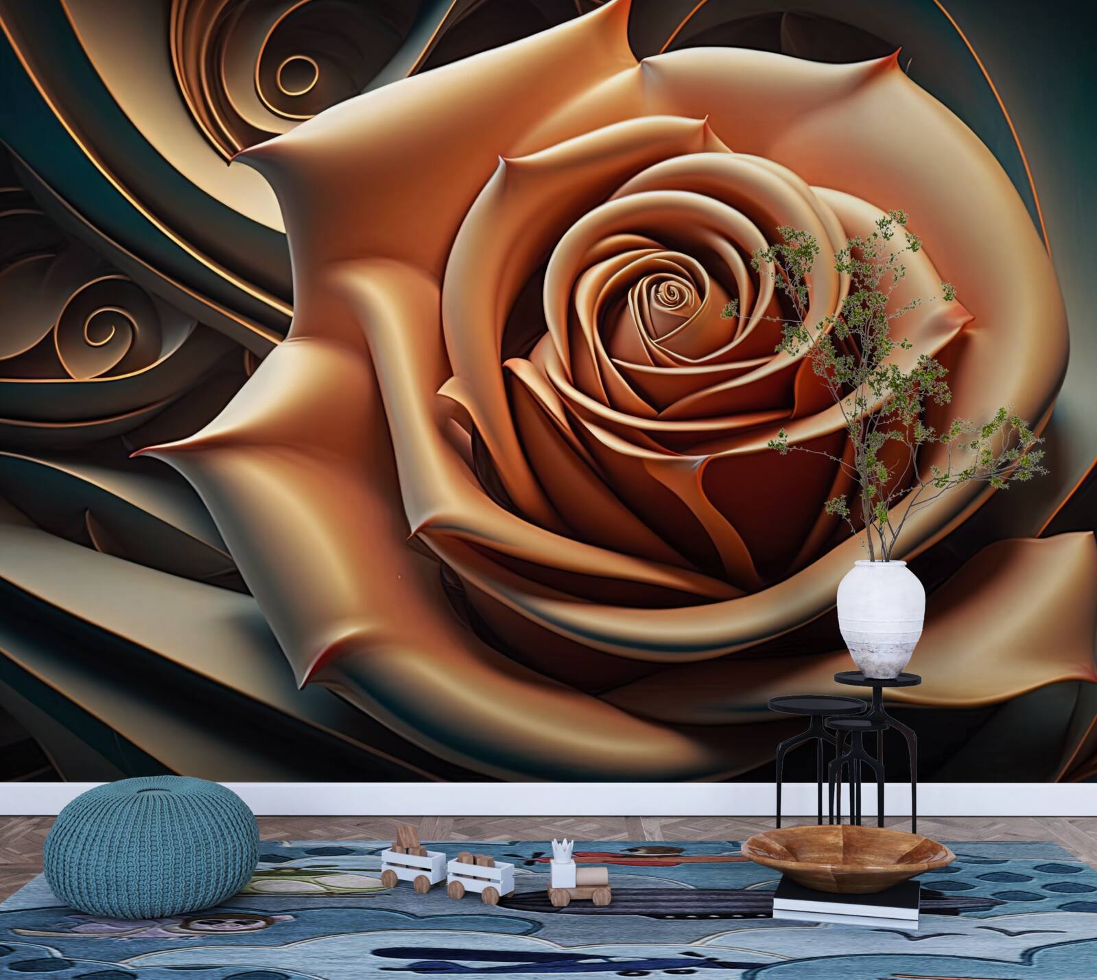 Фотошпалери коричнева металева троянда