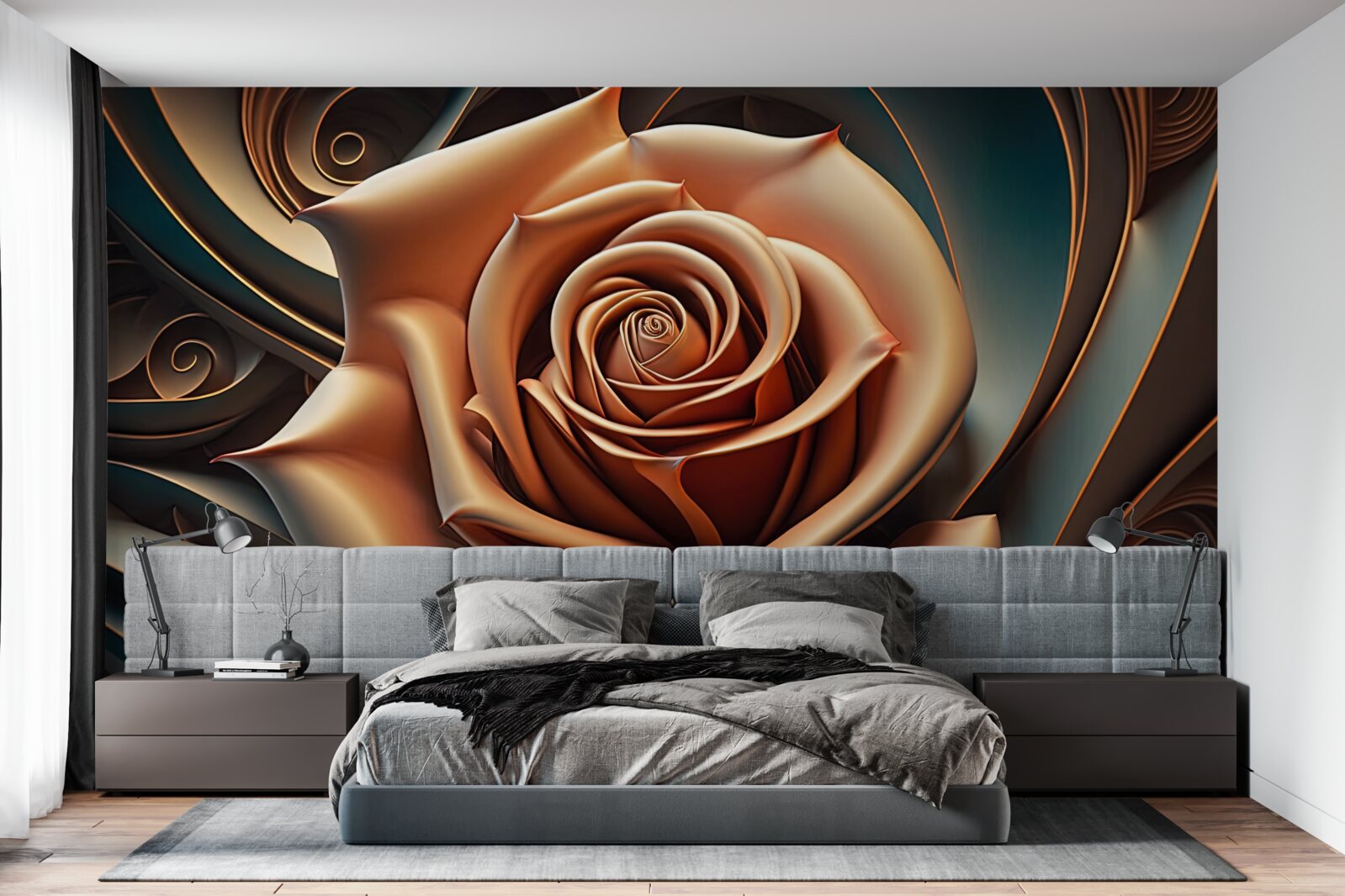 Фотошпалери коричнева металева троянда