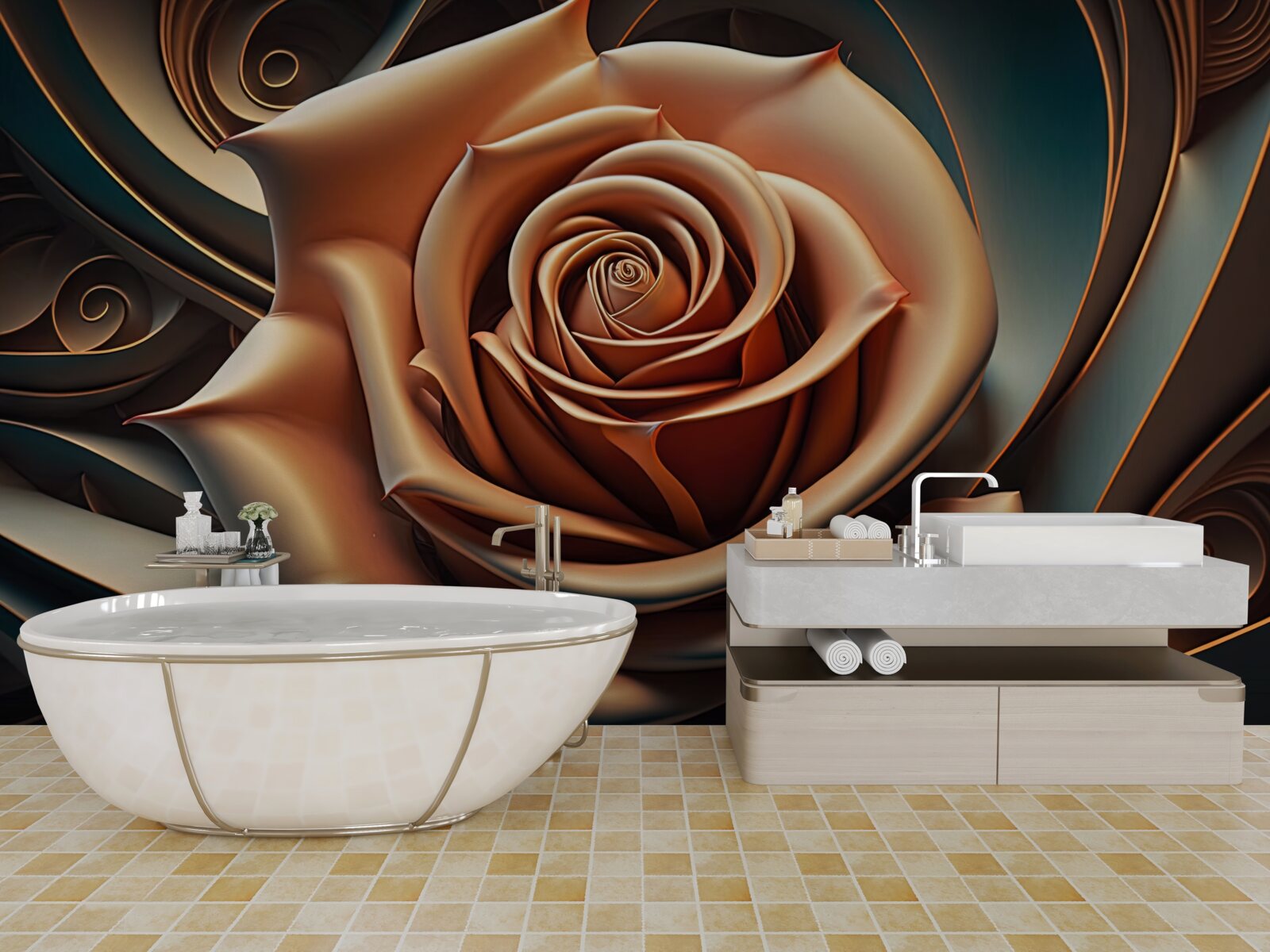 Фотошпалери коричнева металева троянда