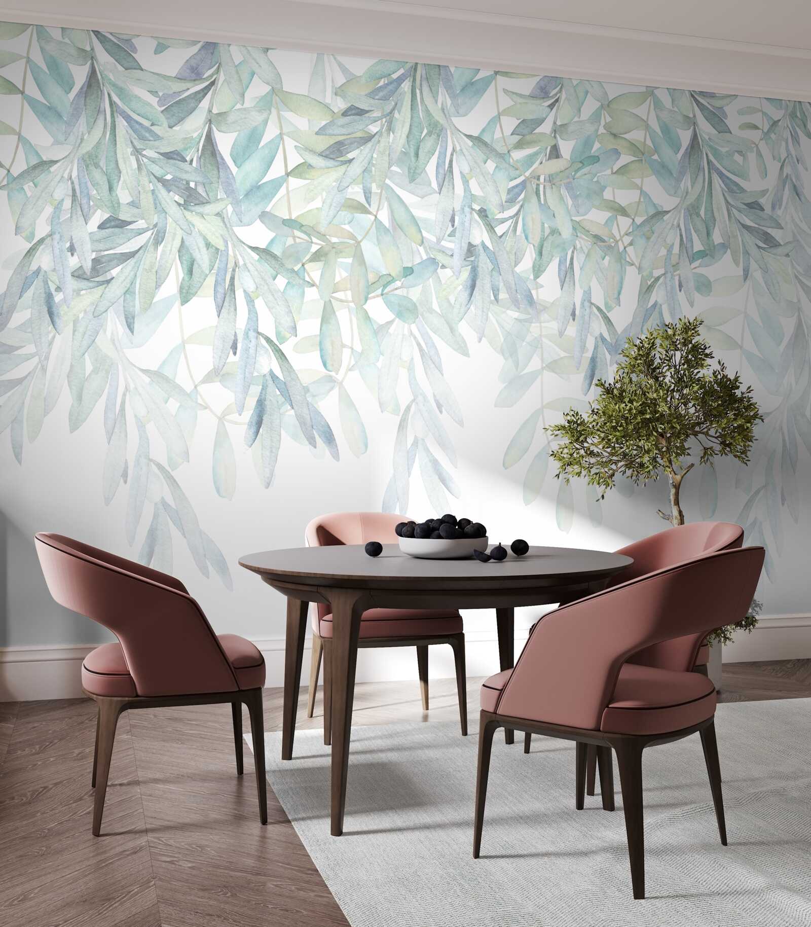 Фотошпалери пишні зелені рослини на білому тлі