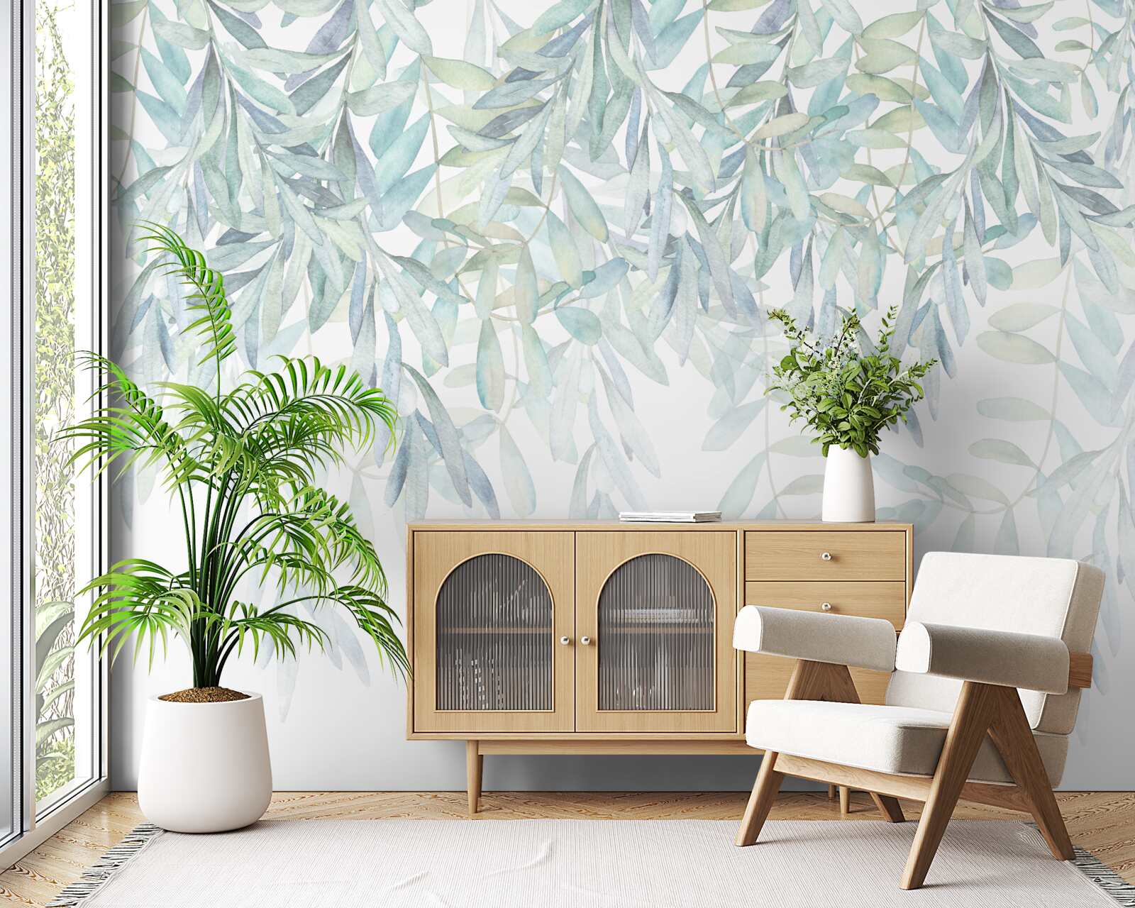 Фотошпалери пишні зелені рослини на білому тлі