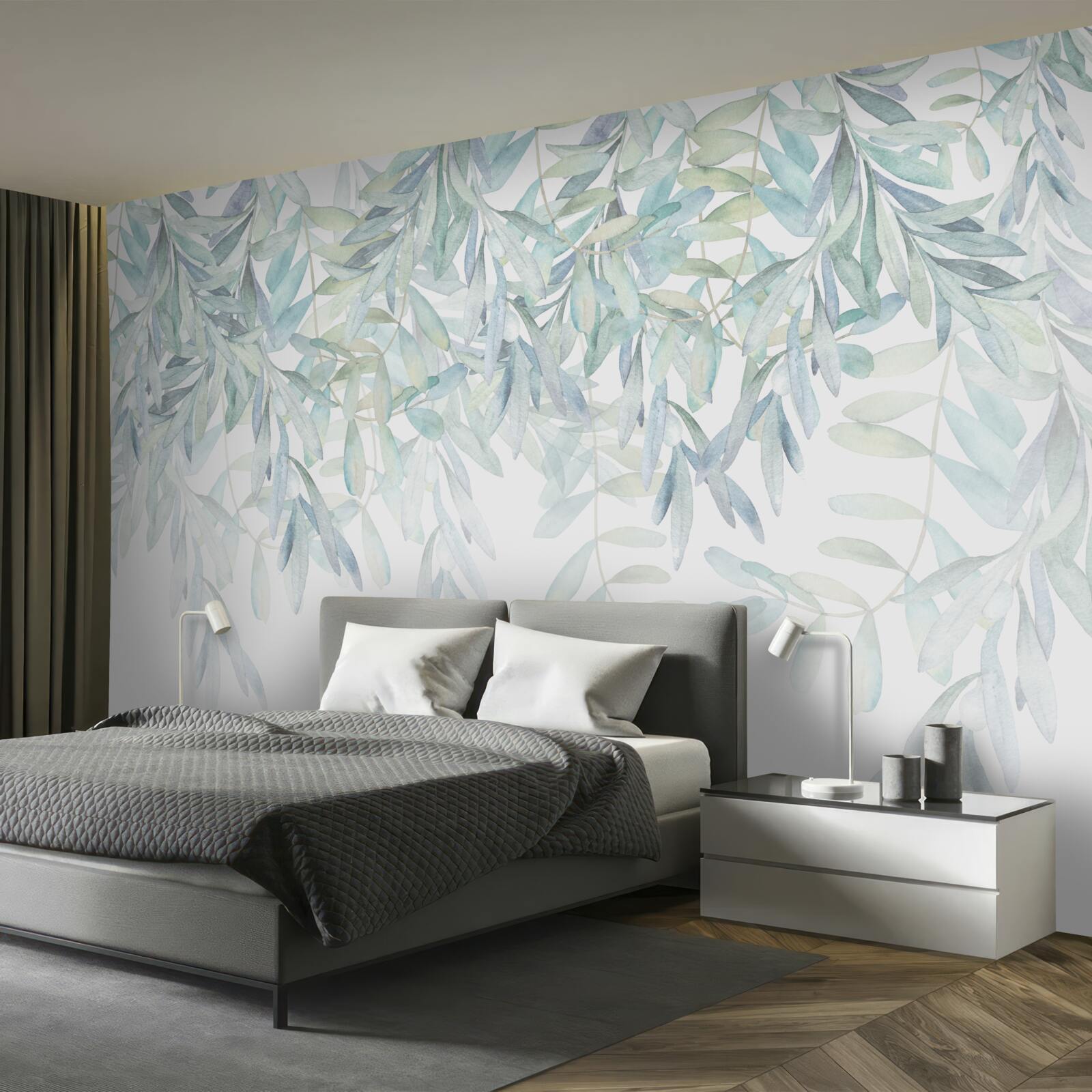 Фотошпалери пишні зелені рослини на білому тлі